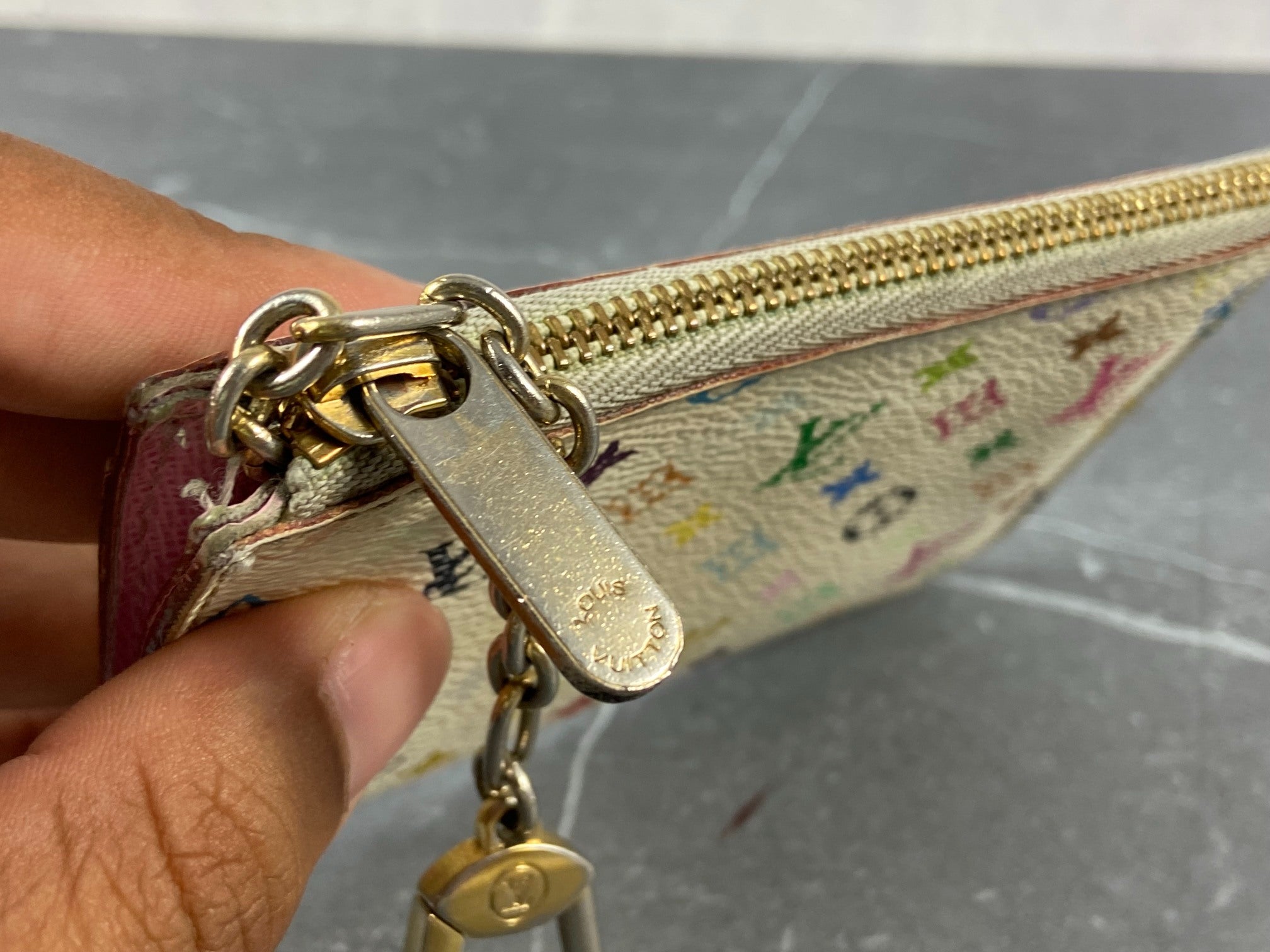 Louis Vuitton Pochette Cles Key Pouch Murakami Multicolor White