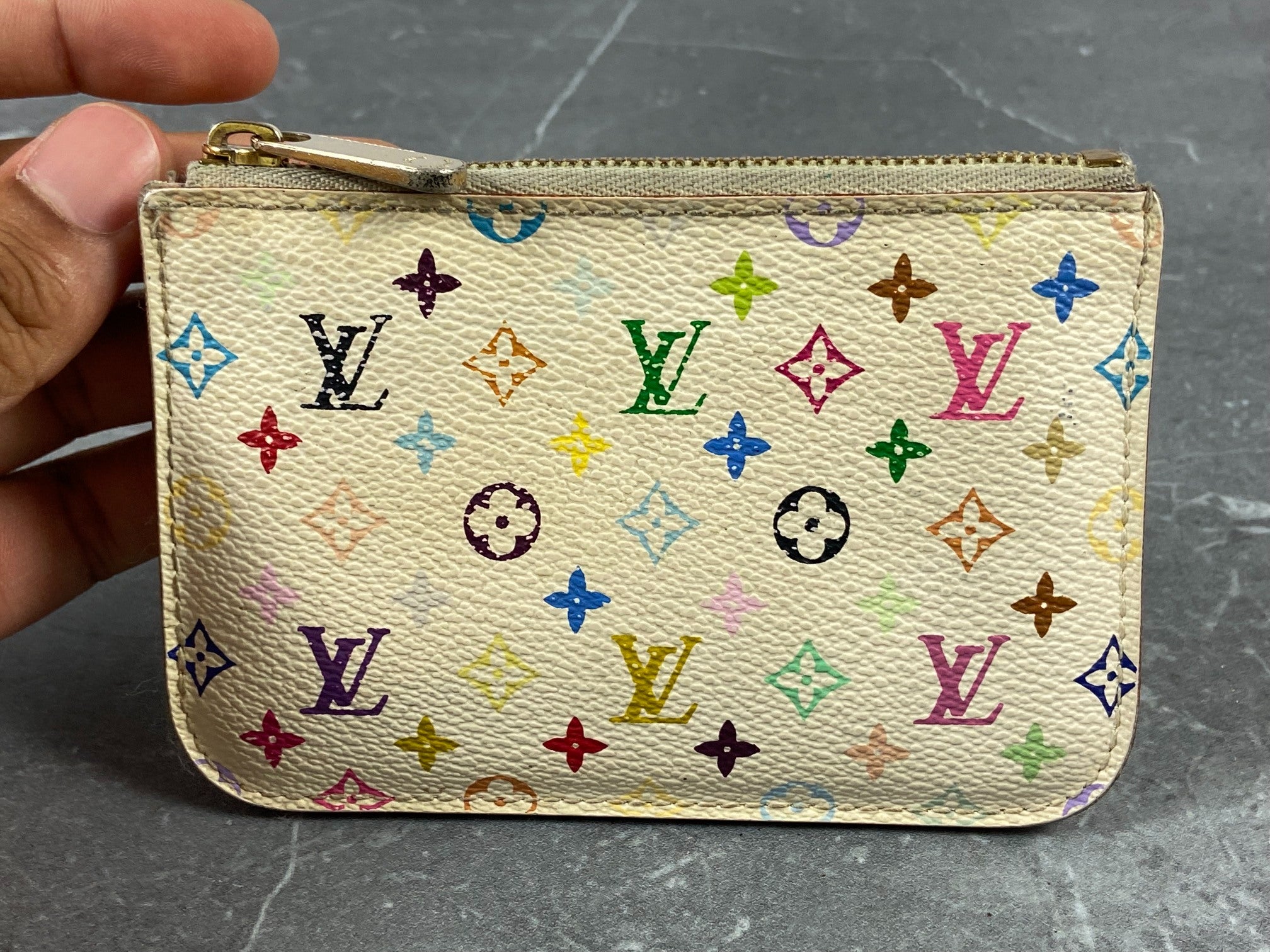 Louis Vuitton Pochette Cles Key Pouch Murakami Multicolor White