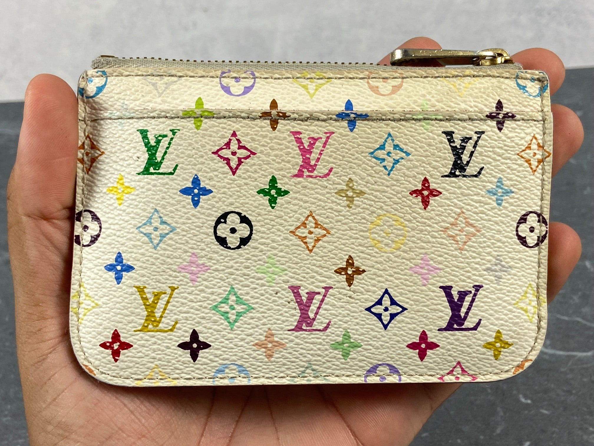 Louis Vuitton Pochette Cles Key Pouch Murakami Multicolor White