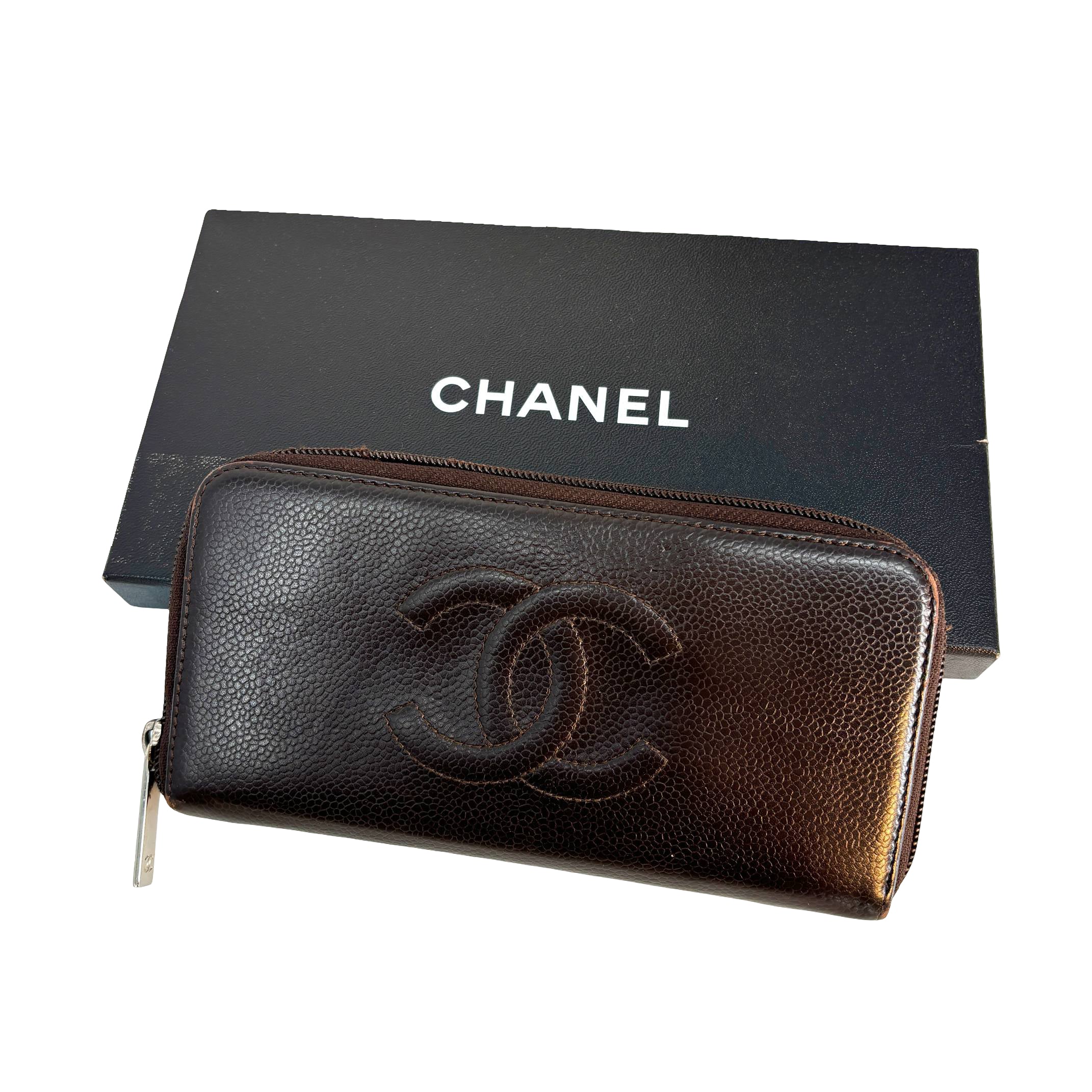Chanel CC Zippy Wallet Brown Caviar Leather