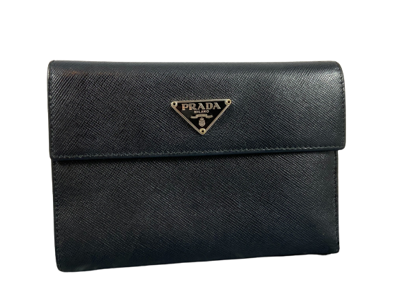 Prada Compact Wallet Black Saffiano Leather