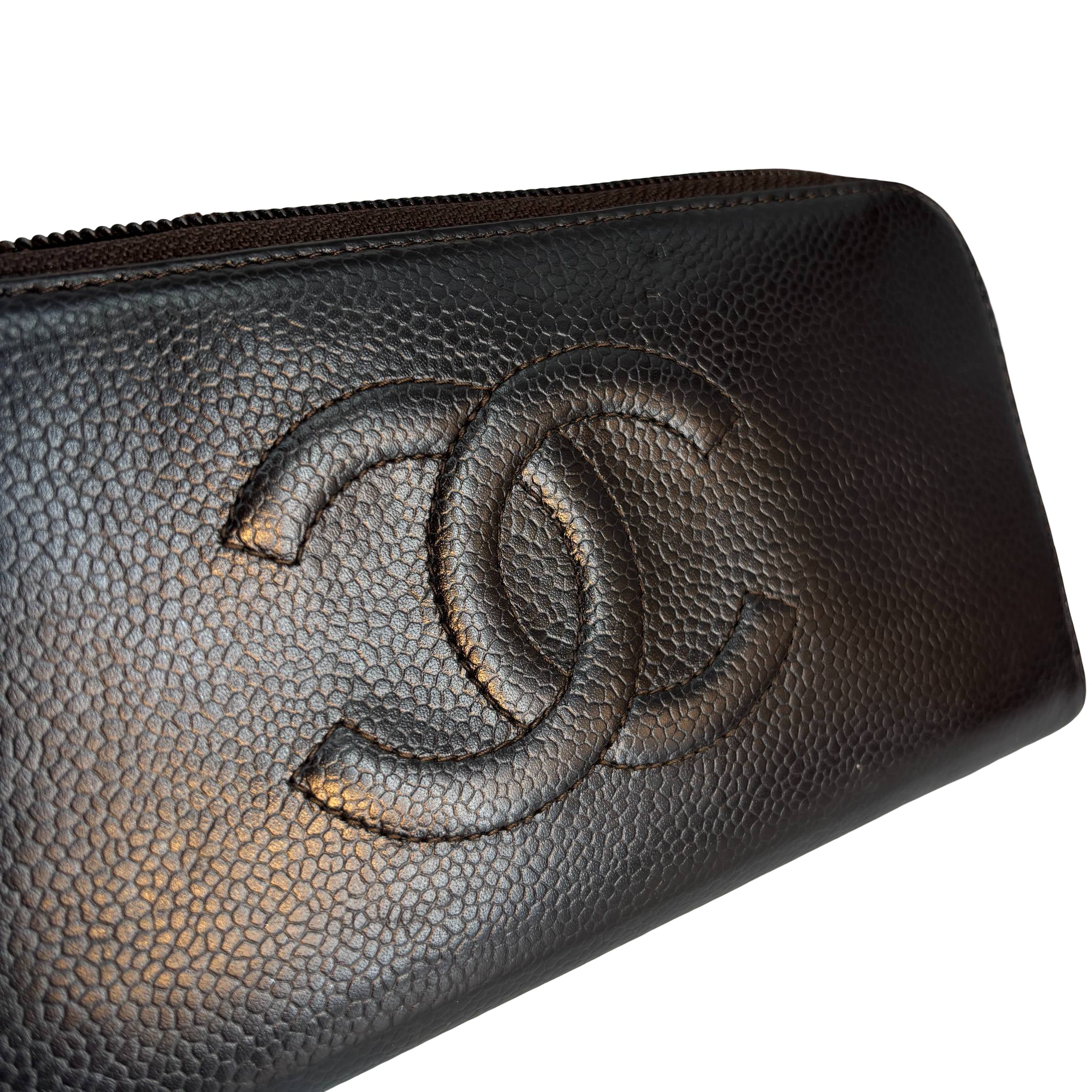 Chanel CC Zippy Wallet Brown Caviar Leather
