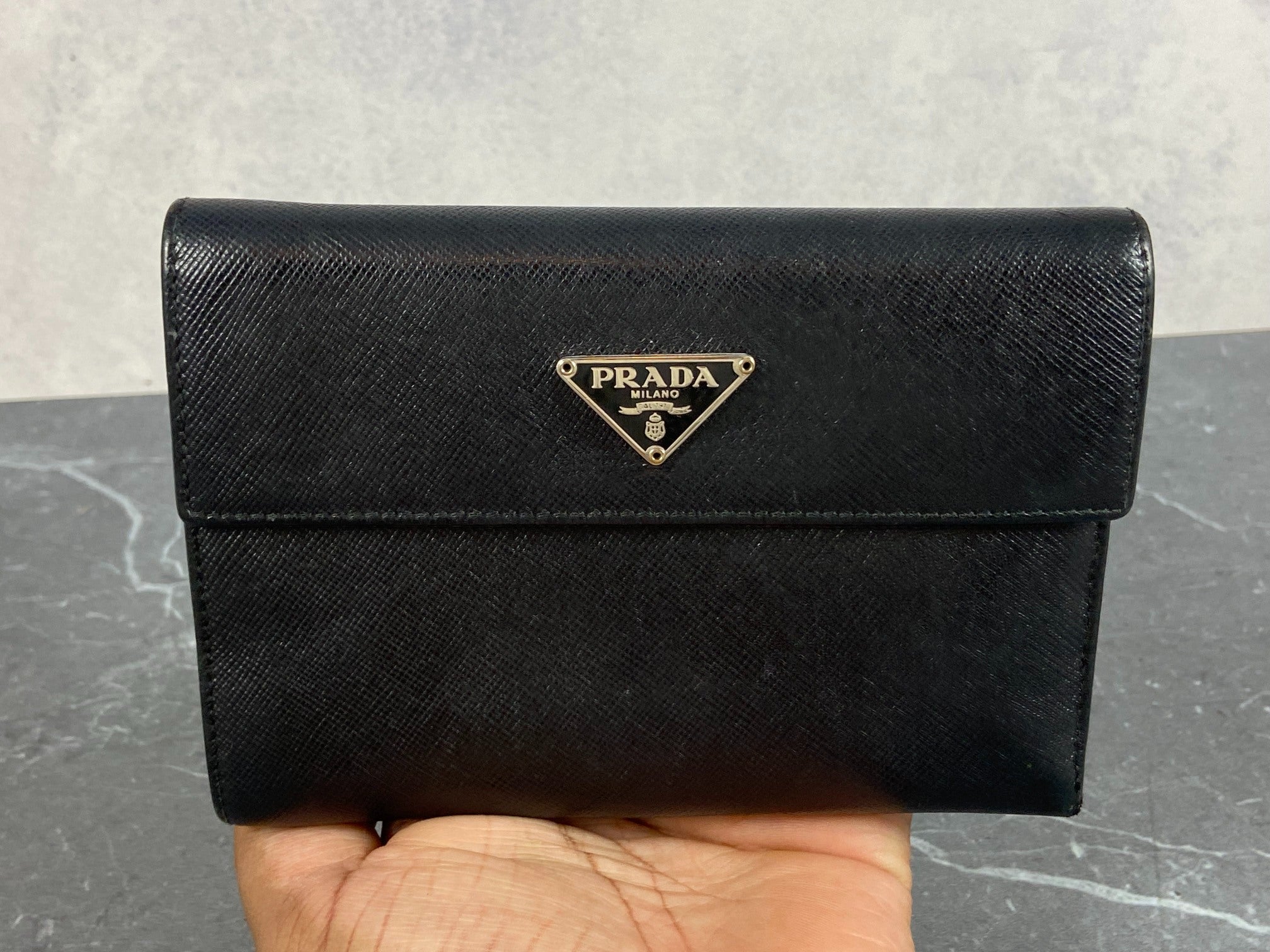 Prada Compact Wallet Black Saffiano Leather