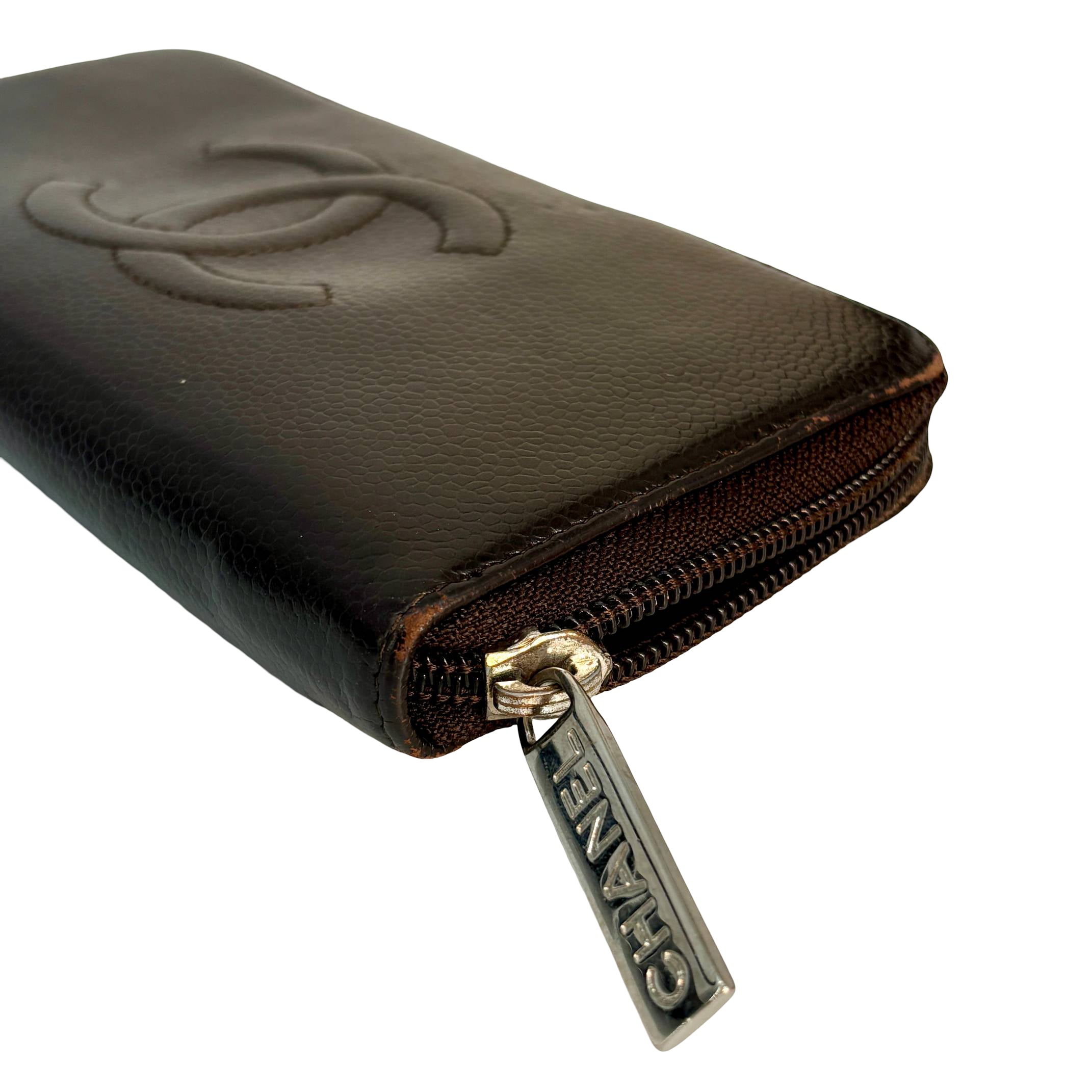 Chanel CC Zippy Wallet Brown Caviar Leather