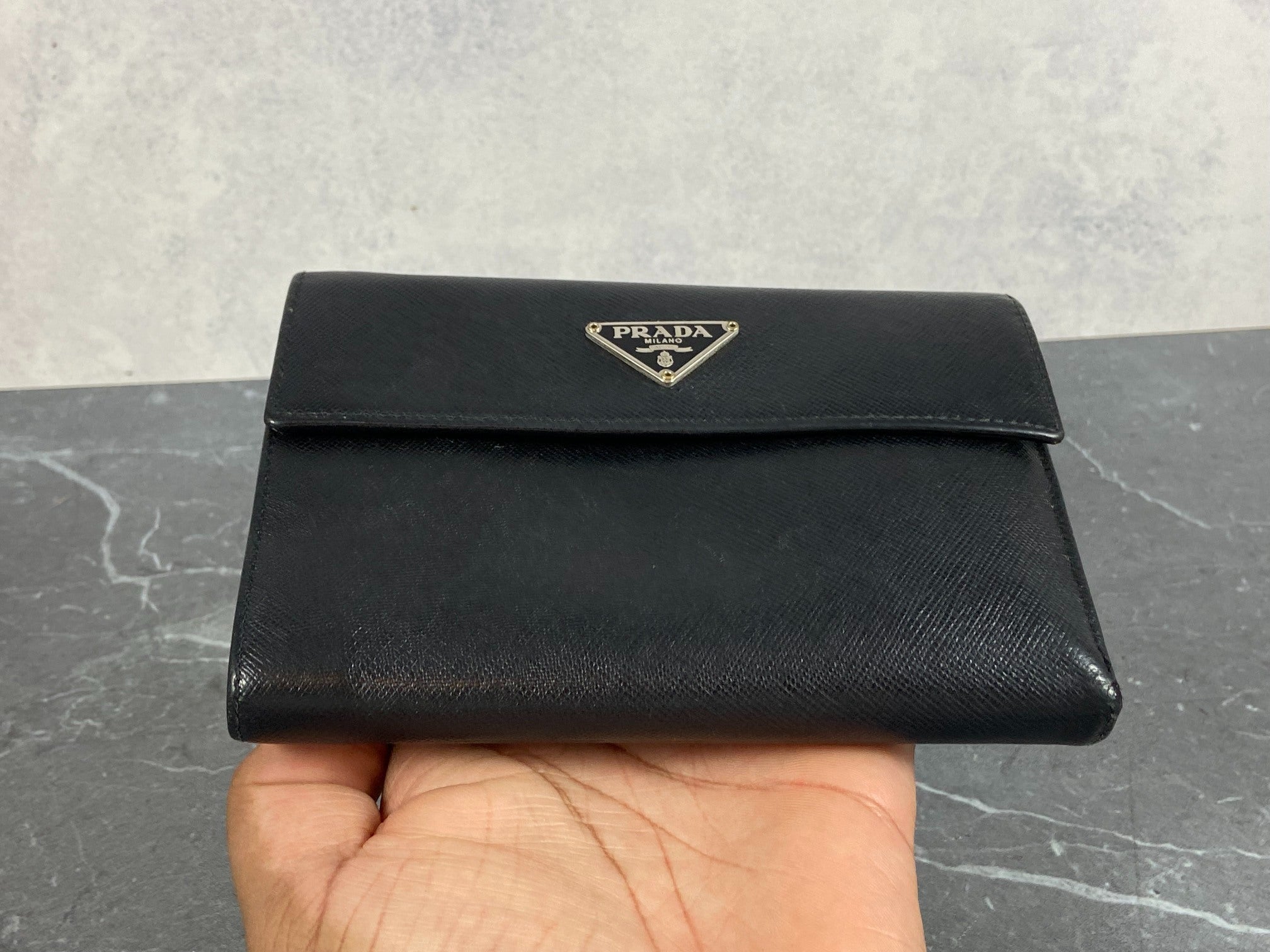 Prada Compact Wallet Black Saffiano Leather