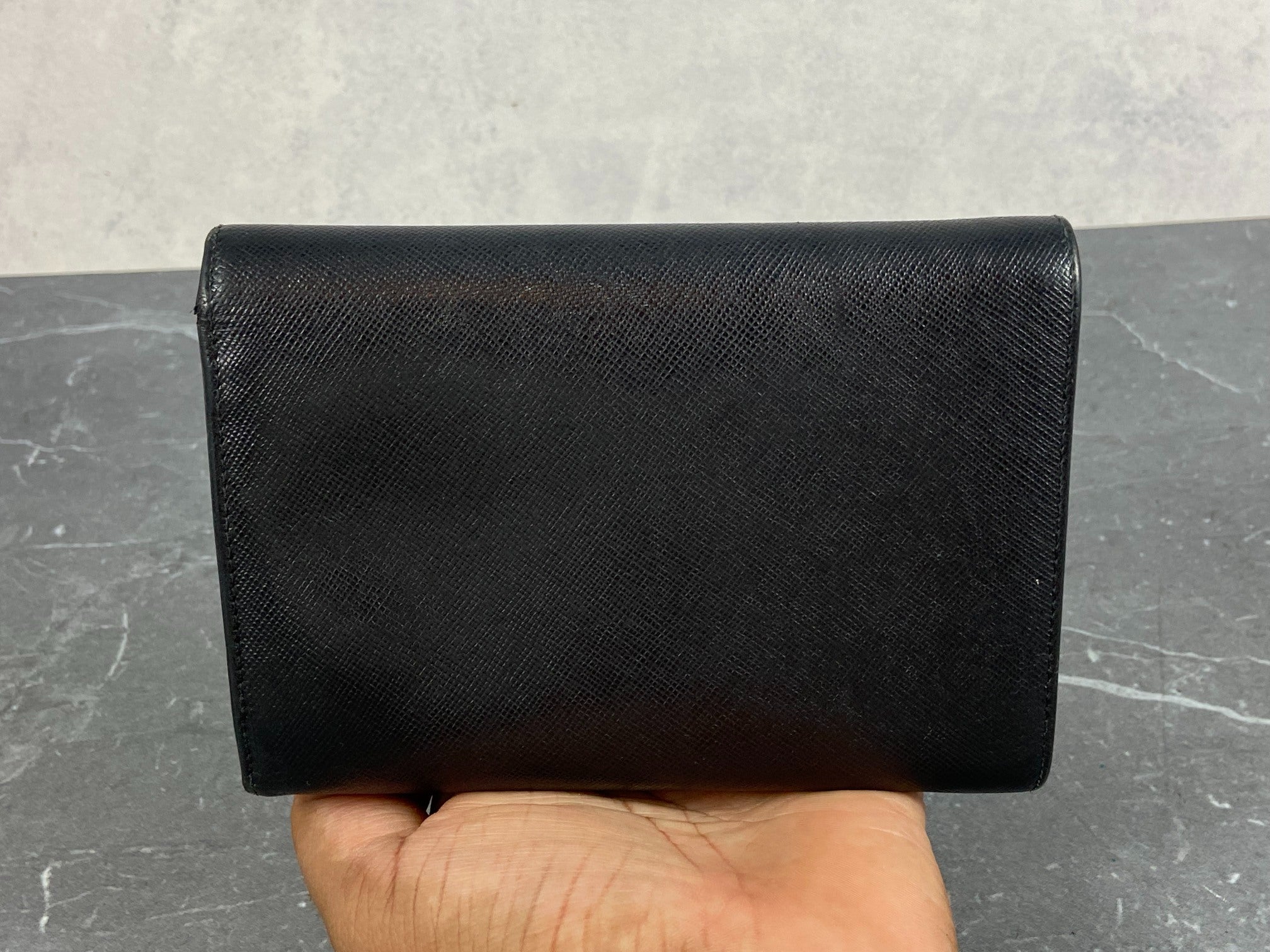 Prada Compact Wallet Black Saffiano Leather