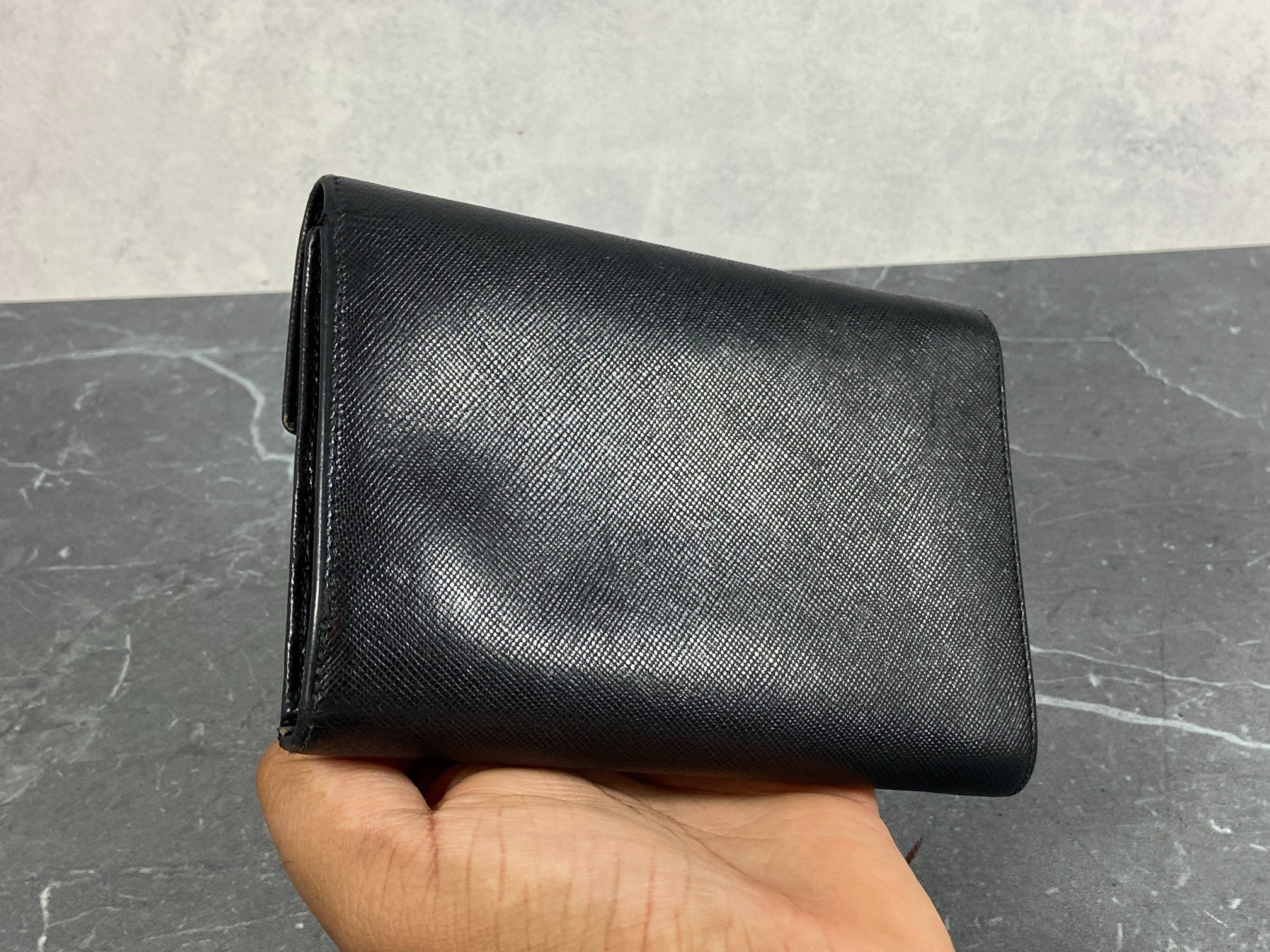 Prada Compact Wallet Black Saffiano Leather