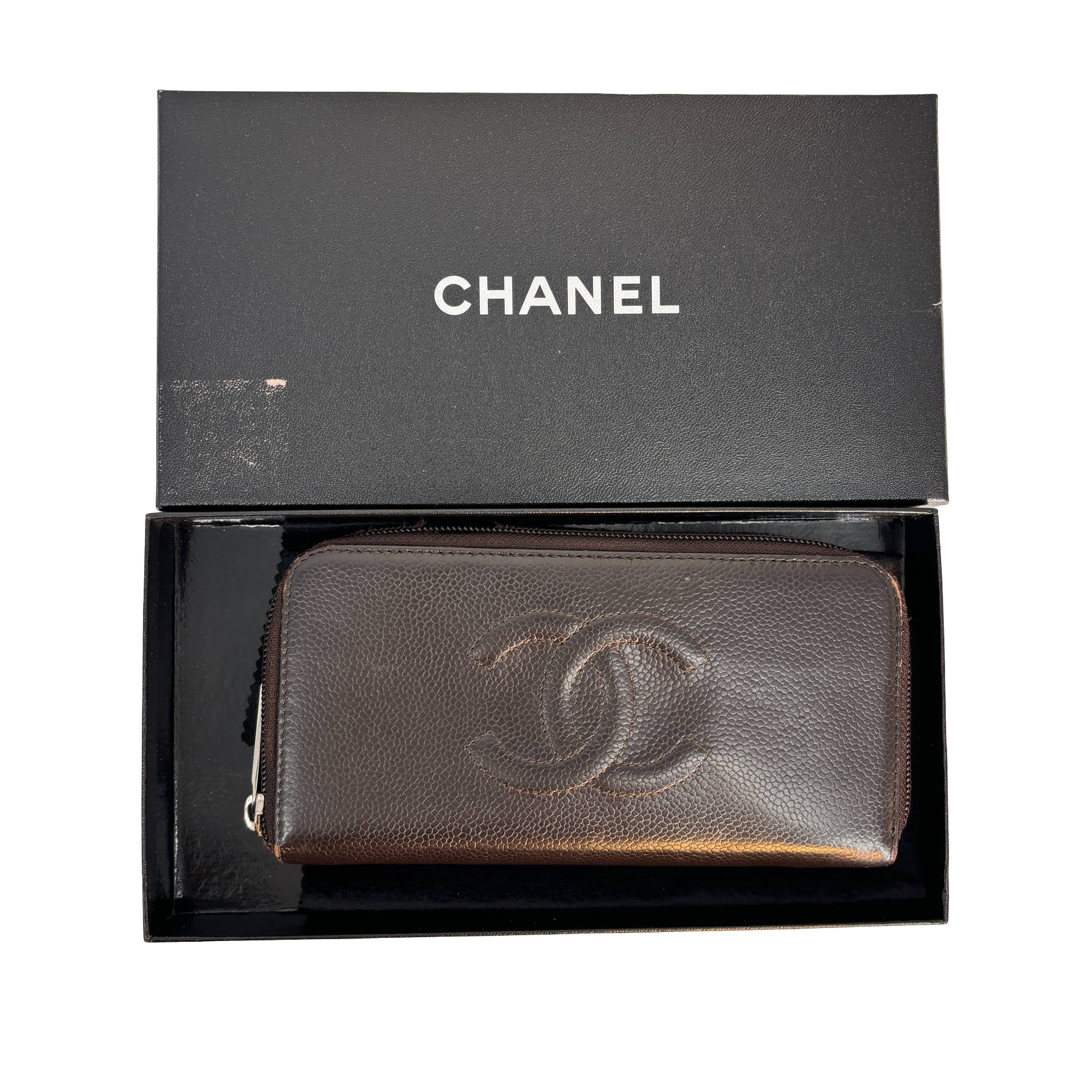 Chanel CC Zippy Wallet Brown Caviar Leather