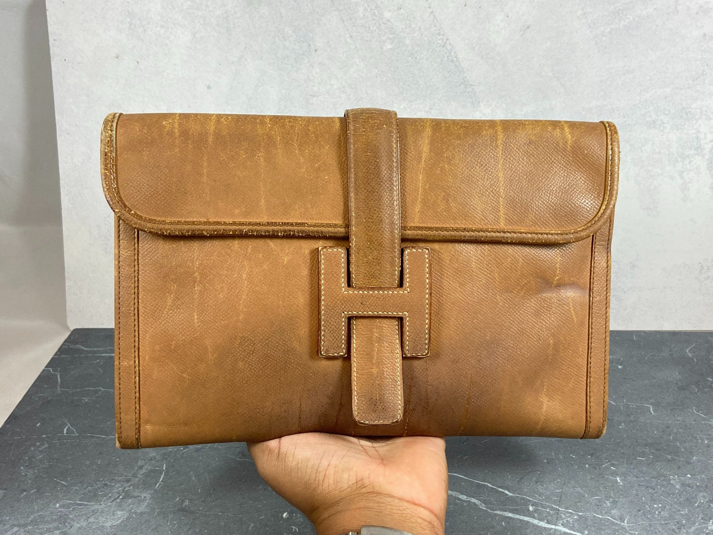 Hermès Jige Clutch Brown Courchevel Leather