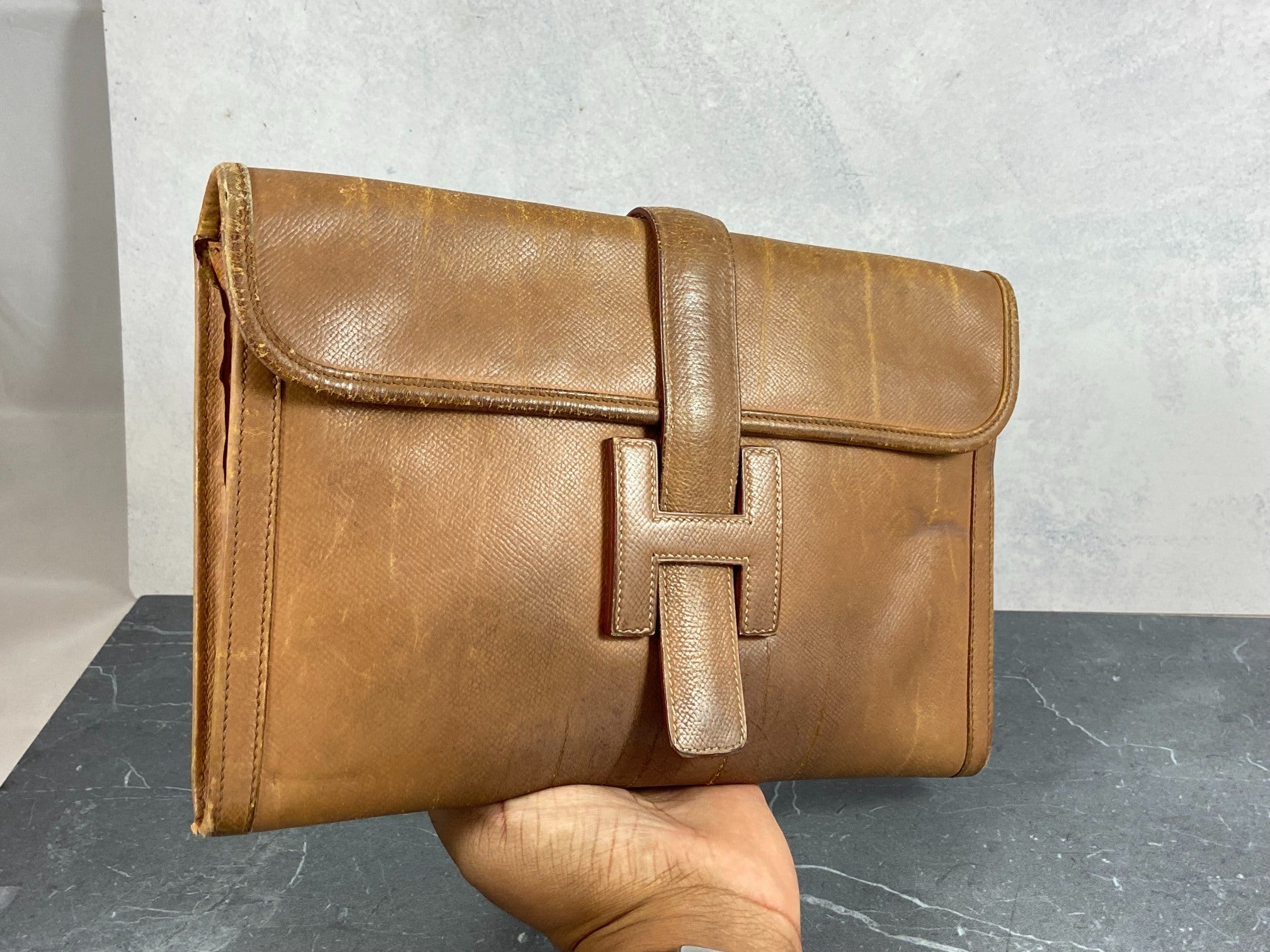 Hermès Jige Clutch Brown Courchevel Leather