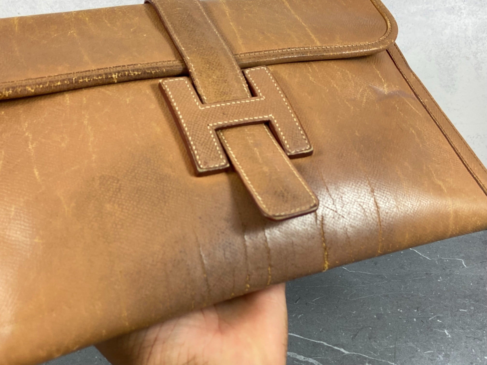 Hermès Jige Clutch Brown Courchevel Leather