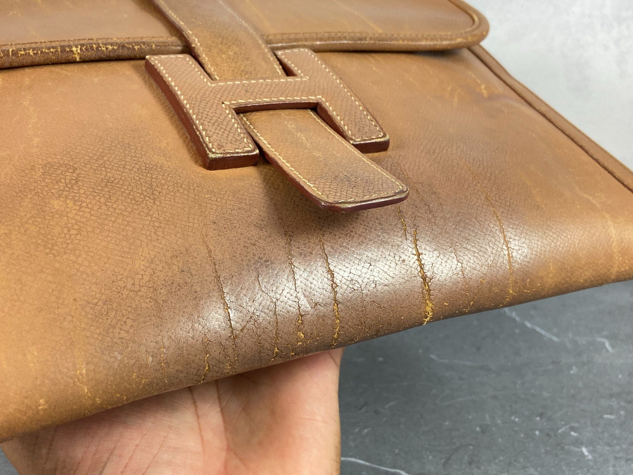 Hermès Jige Clutch Brown Courchevel Leather