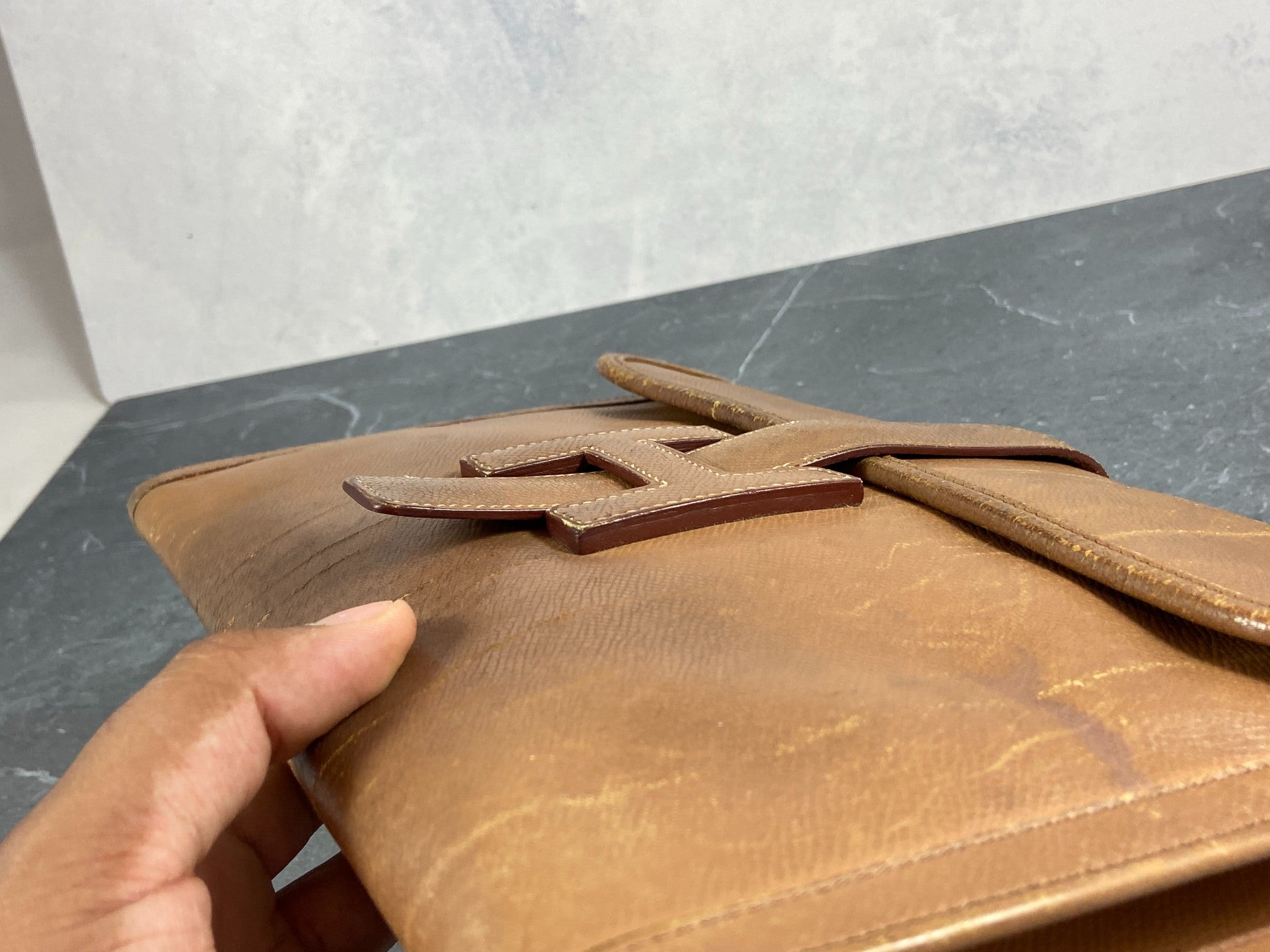 Hermès Jige Clutch Brown Courchevel Leather