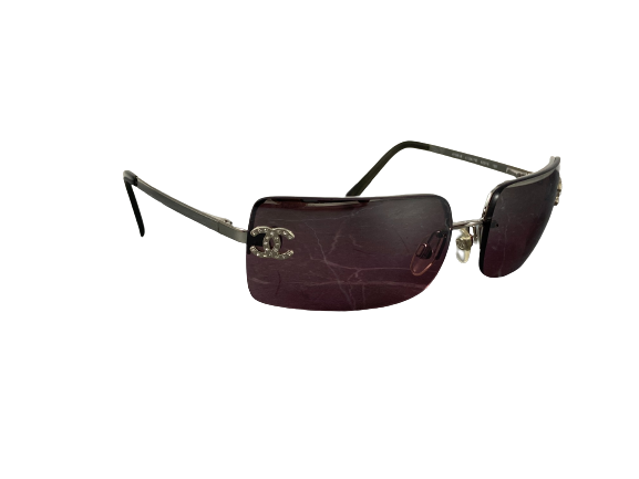 Chanel 4014-B Rimless Crystal CC Sunglasses Purple