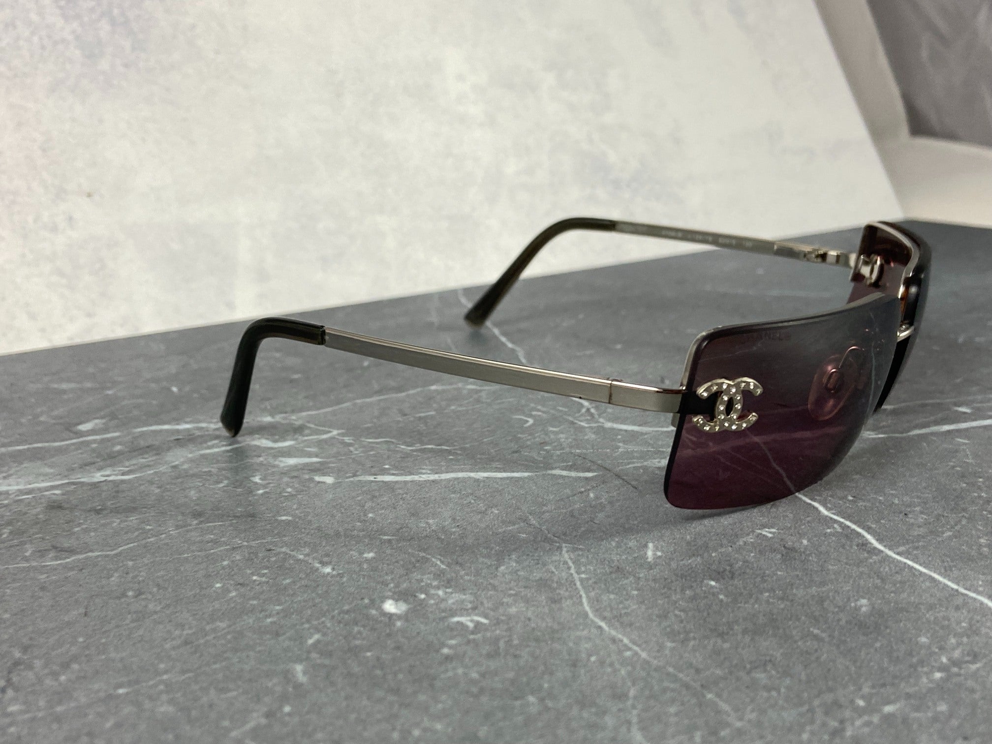 Chanel 4014-B Rimless Crystal CC Sunglasses Purple