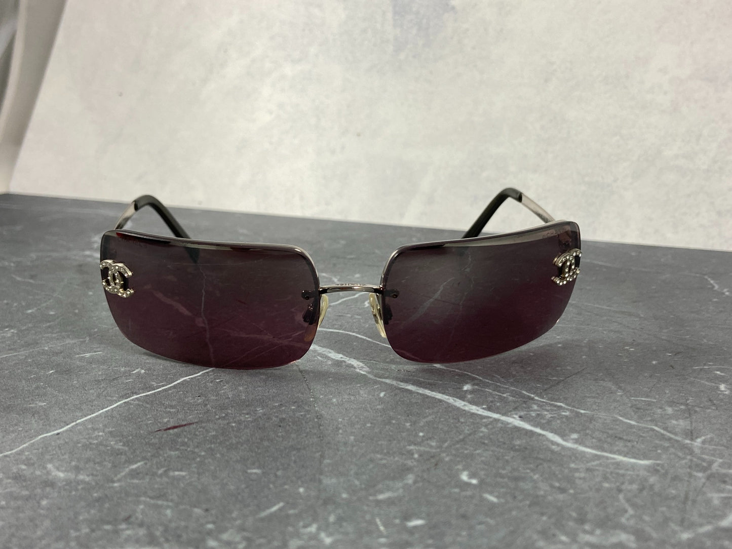 Chanel 4014-B Rimless Crystal CC Sunglasses Purple