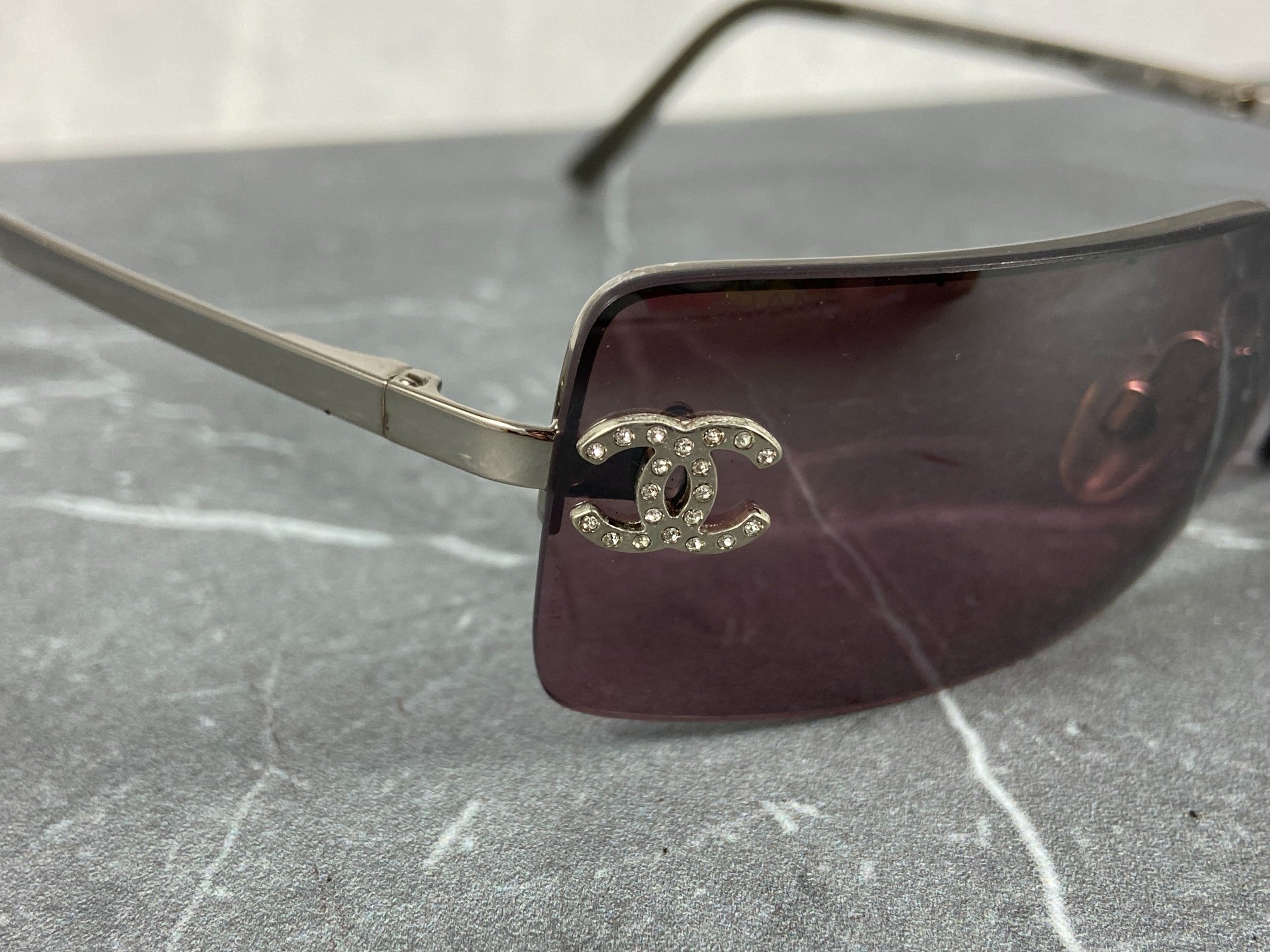 Chanel 4014-B Rimless Crystal CC Sunglasses Purple