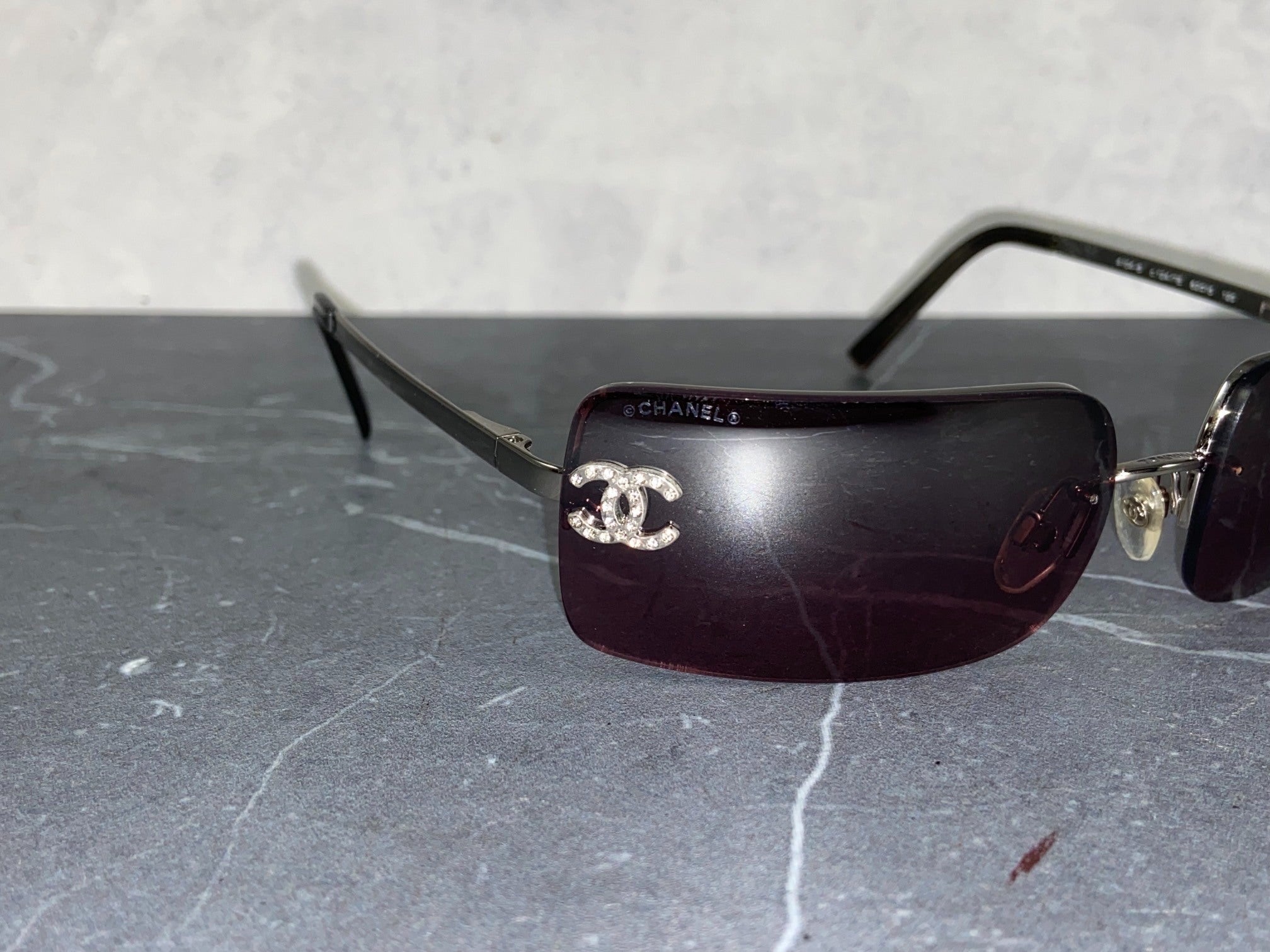 Chanel 4014-B Rimless Crystal CC Sunglasses Purple