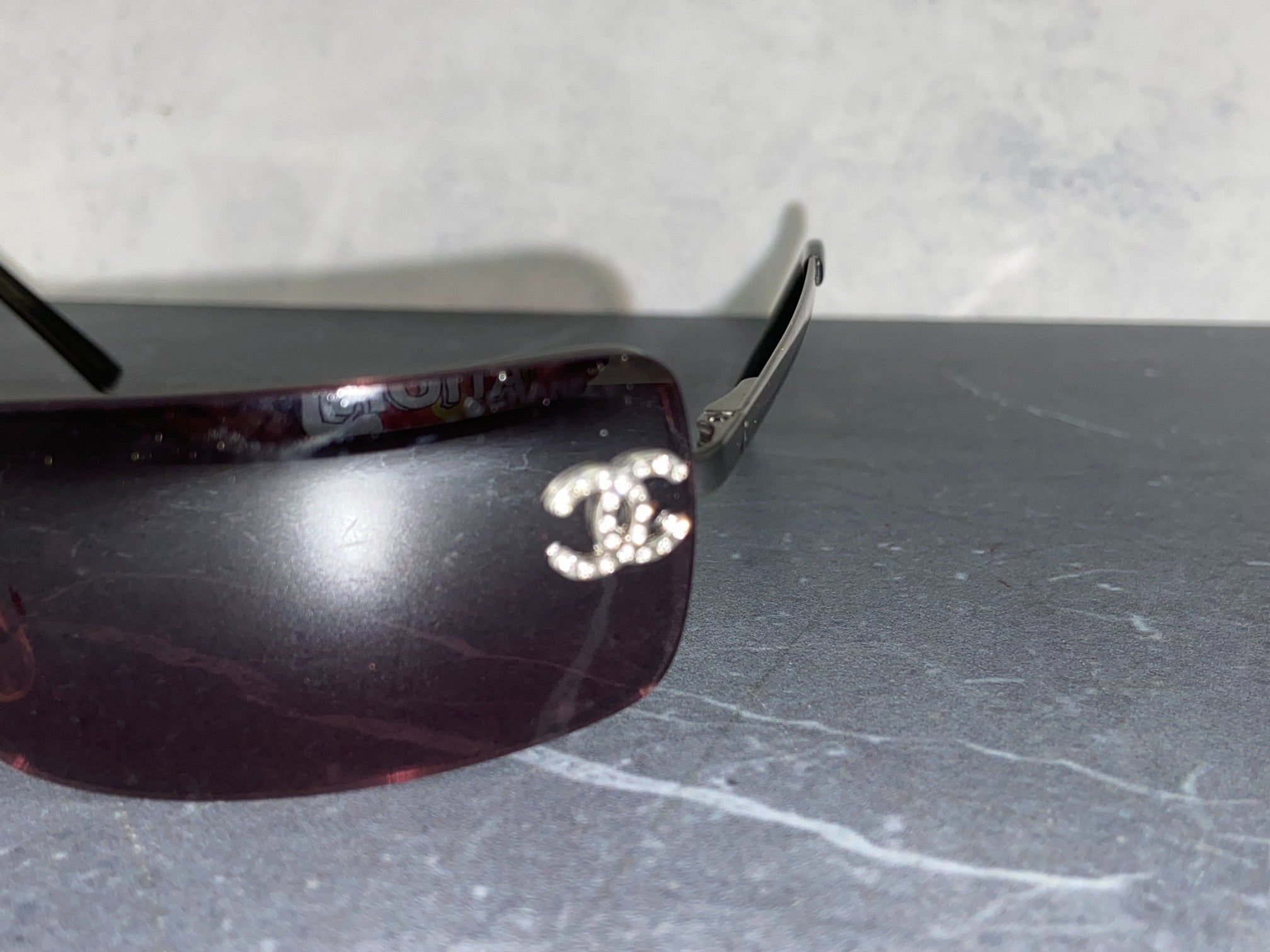 Chanel 4014-B Rimless Crystal CC Sunglasses Purple