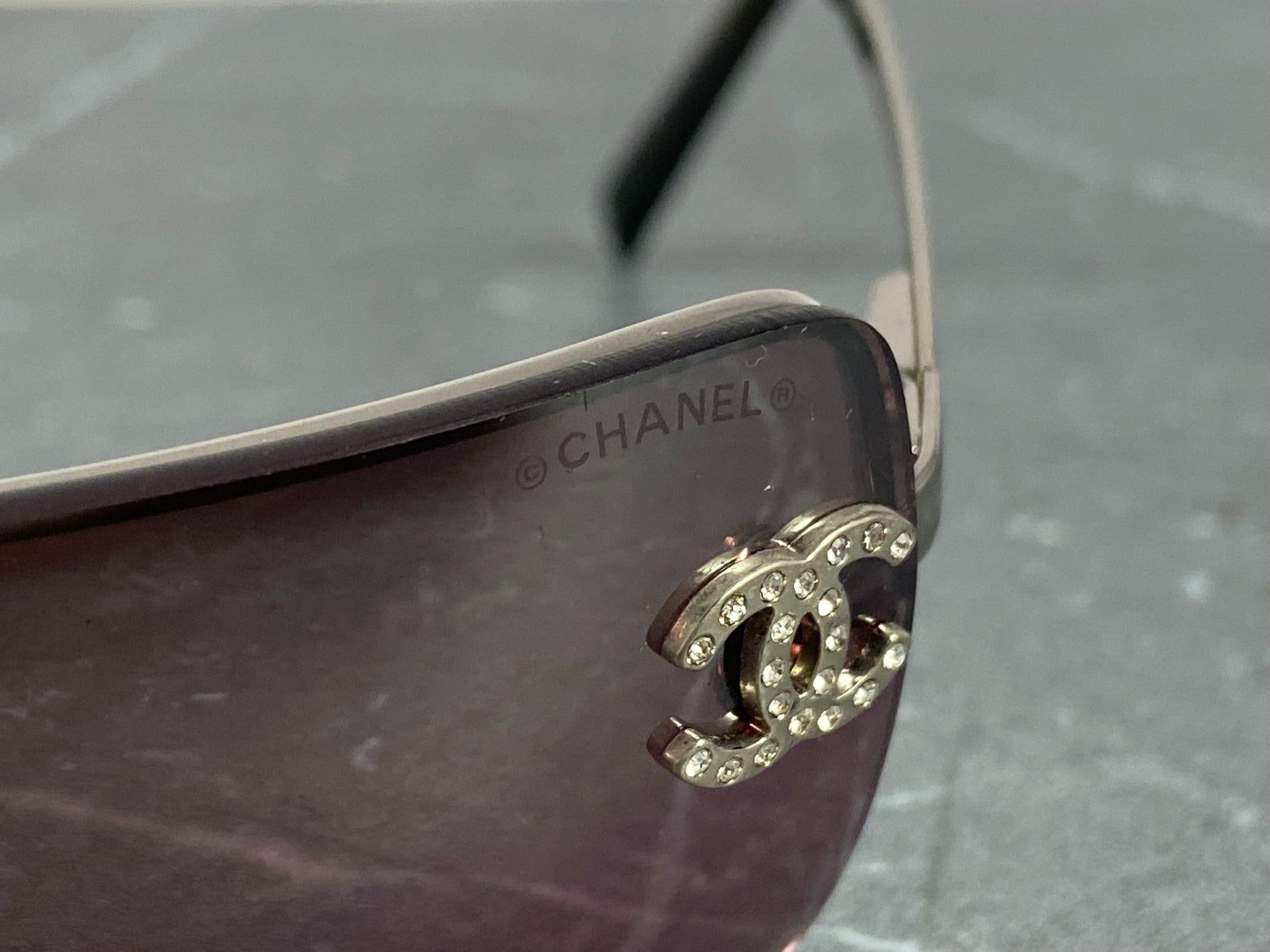 Chanel 4014-B Rimless Crystal CC Sunglasses Purple