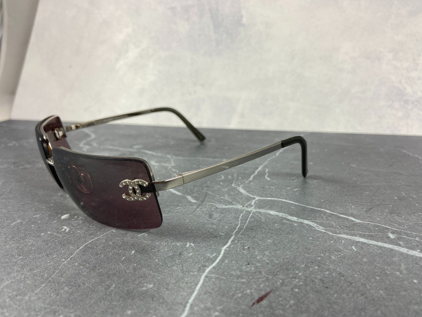 Chanel 4014-B Rimless Crystal CC Sunglasses Purple