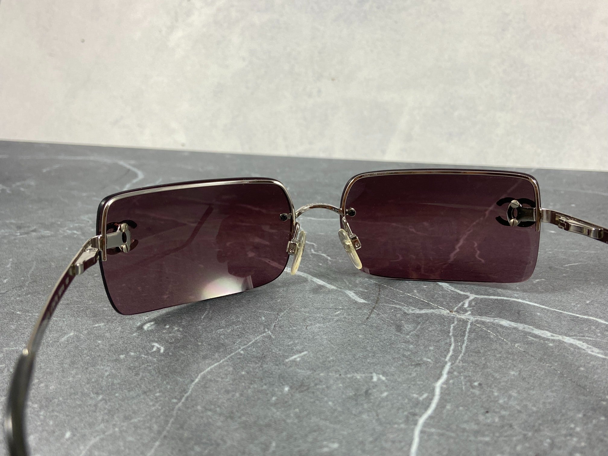 Chanel 4014-B Rimless Crystal CC Sunglasses Purple