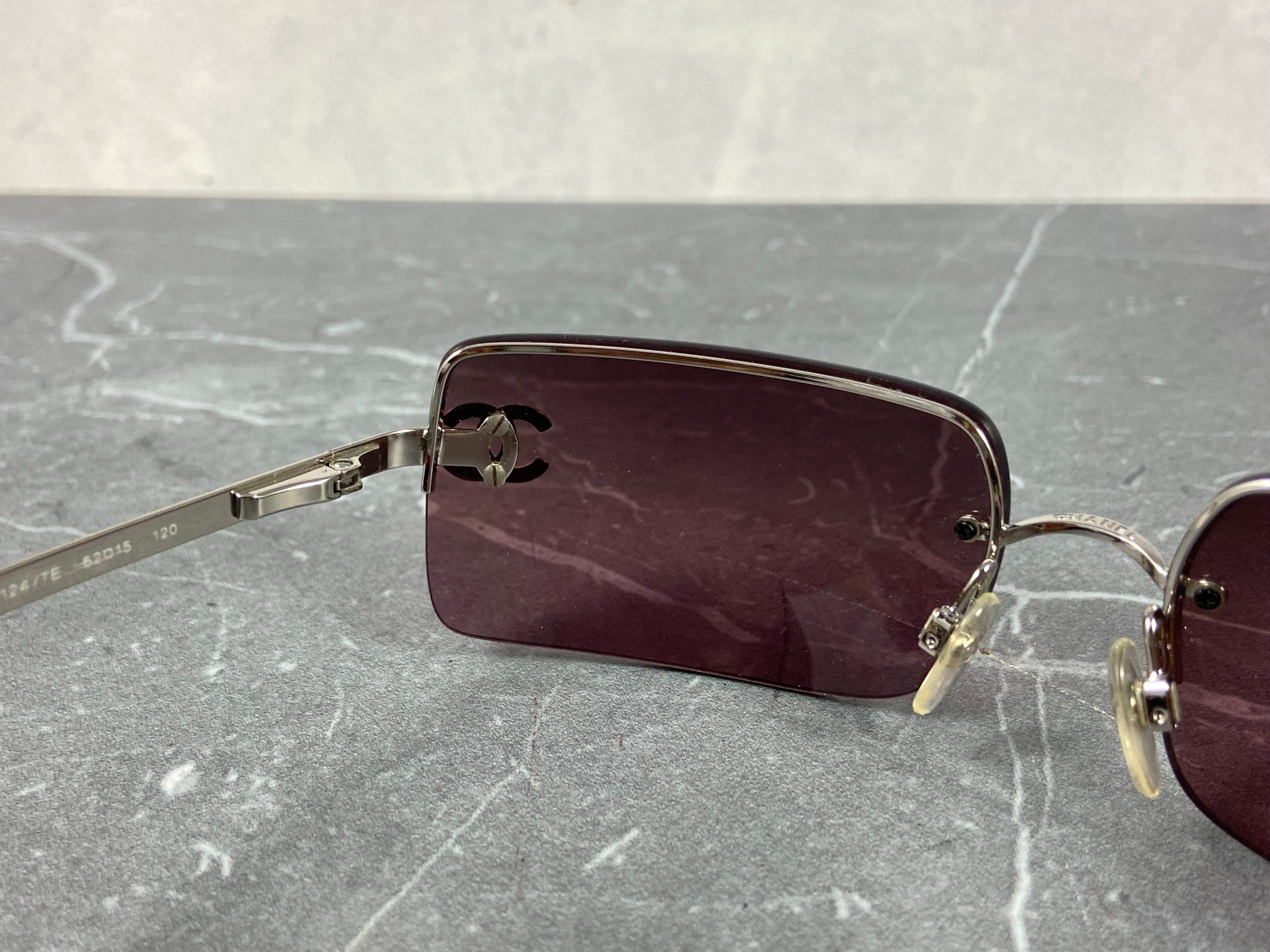 Chanel 4014-B Rimless Crystal CC Sunglasses Purple