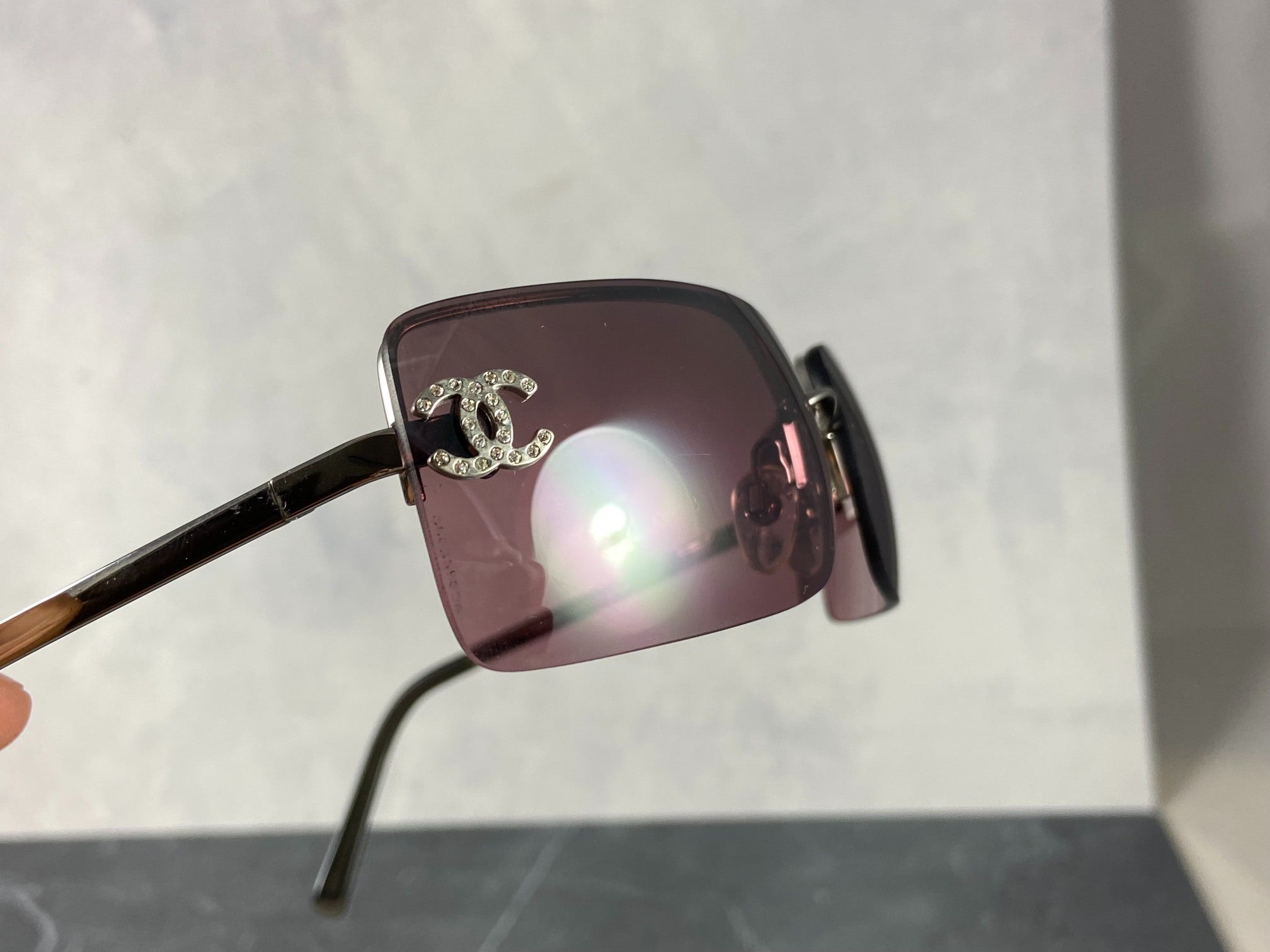 Chanel 4014-B Rimless Crystal CC Sunglasses Purple