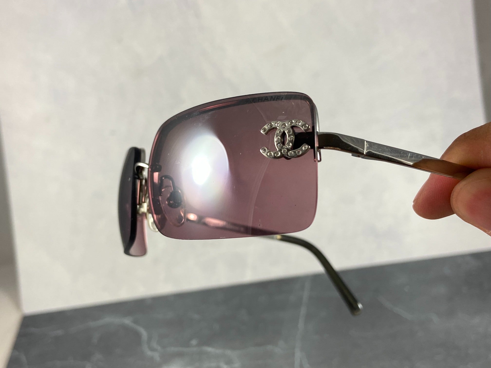 Chanel 4014-B Rimless Crystal CC Sunglasses Purple