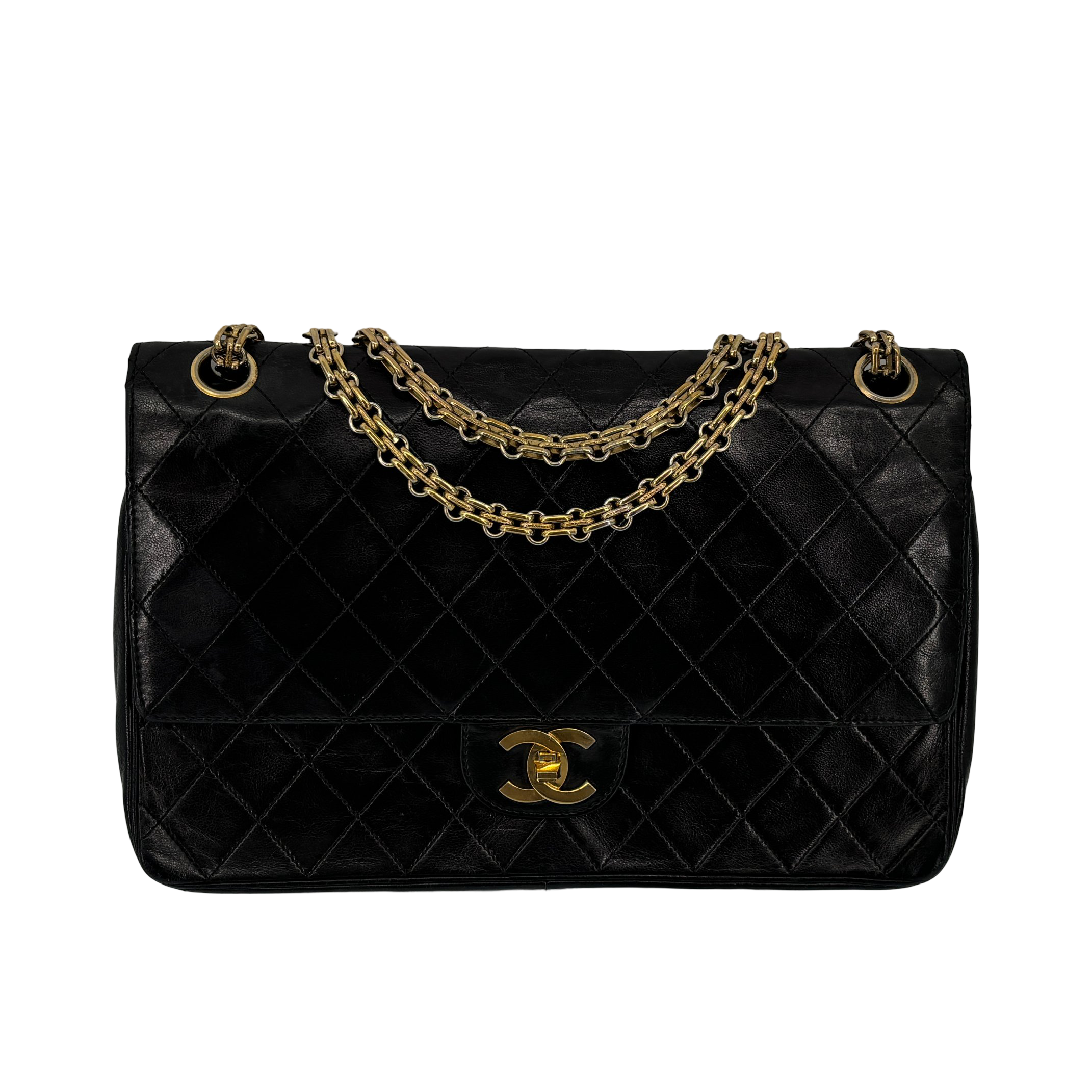 Chanel Timeless / Classique Double Flap Bag Black Matelassé Leather Medium