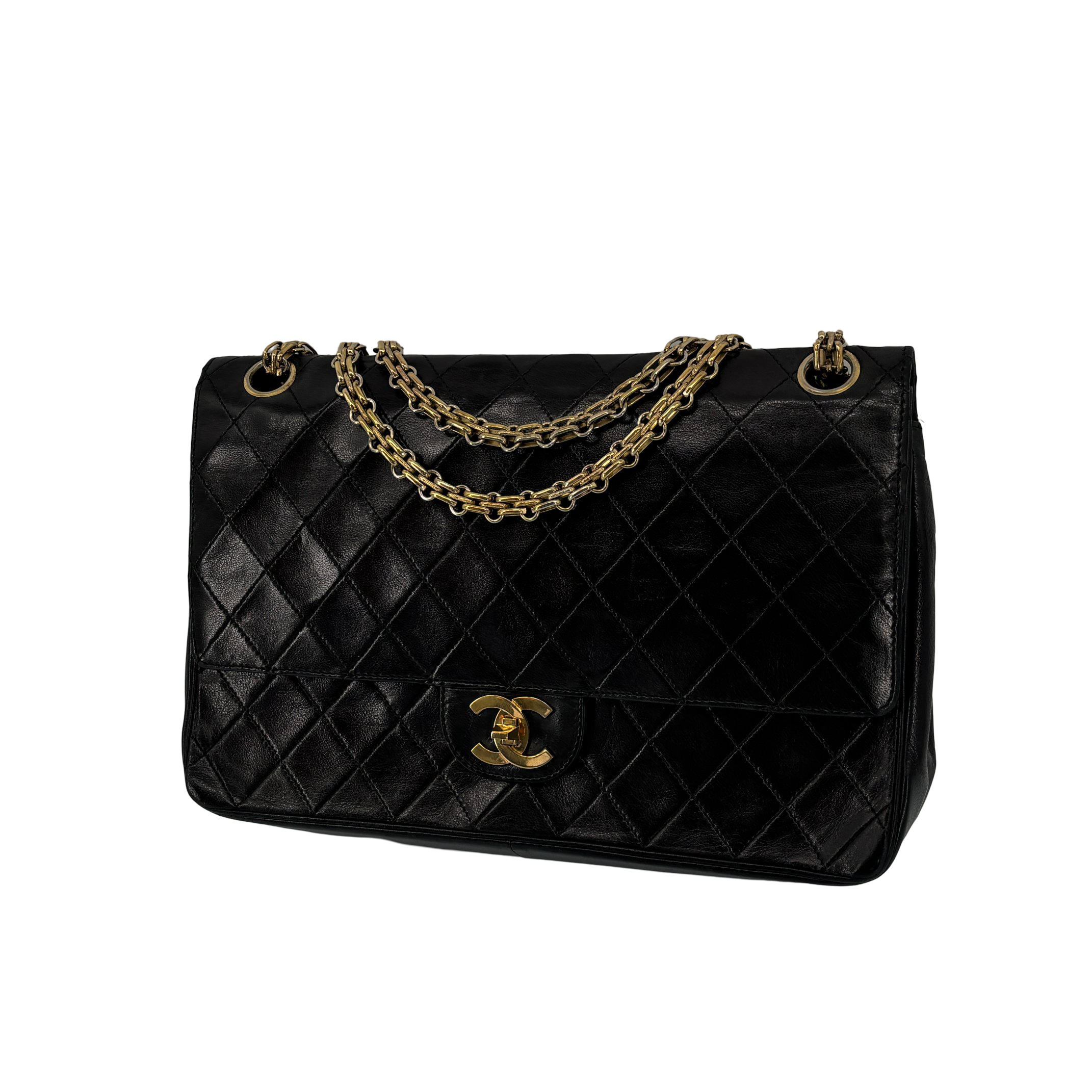 Chanel Timeless Classique Double Flap Bag Black Matelasse Leather Medium