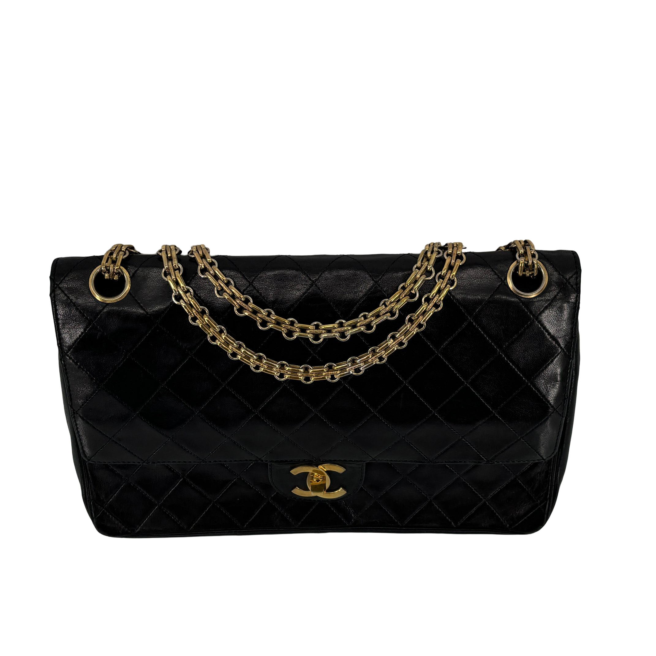 Chanel Timeless / Classique Double Flap Bag Black Matelassé Leather Medium