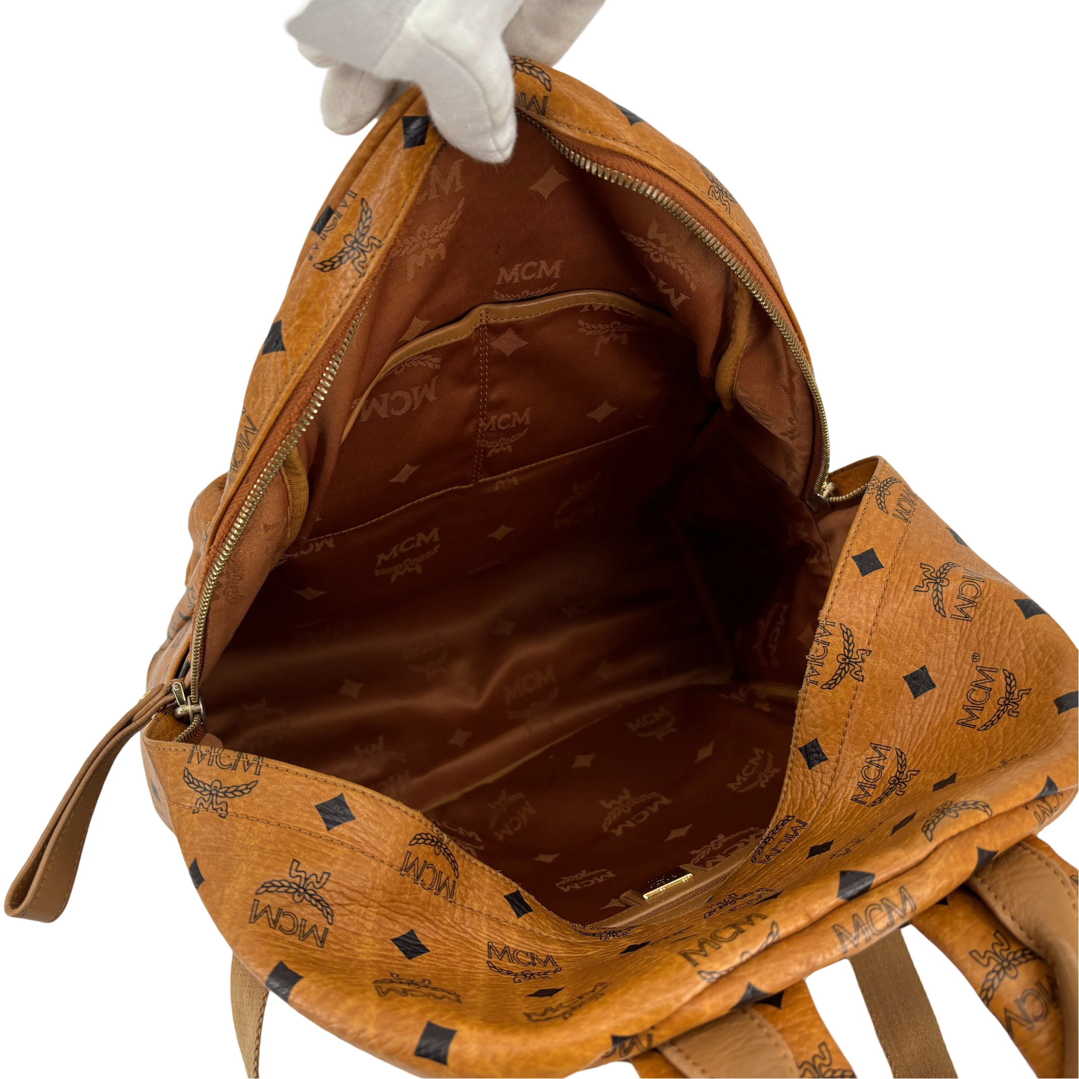 MCM Backpack Beige Visetos Cognac Monogram