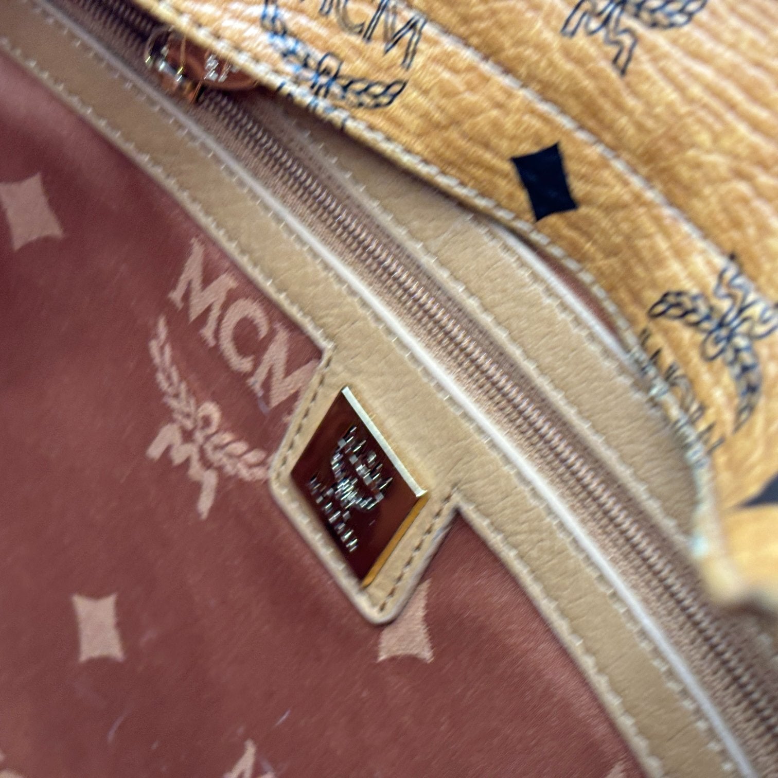 MCM Backpack Beige Visetos Cognac Monogram