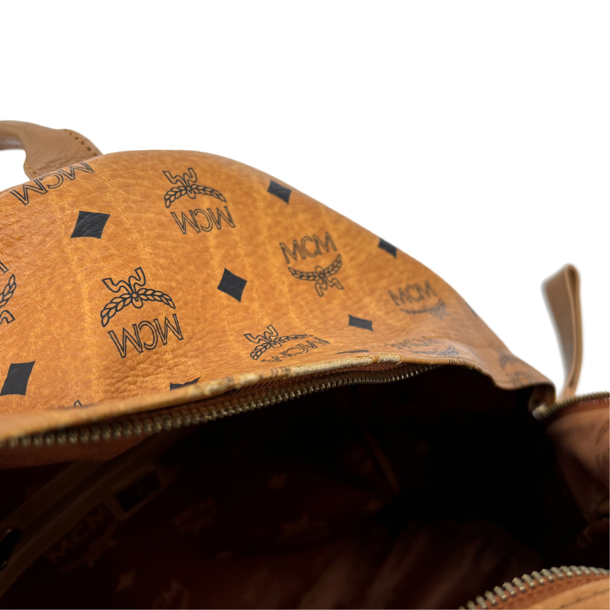 MCM Backpack Beige Visetos Cognac Monogram