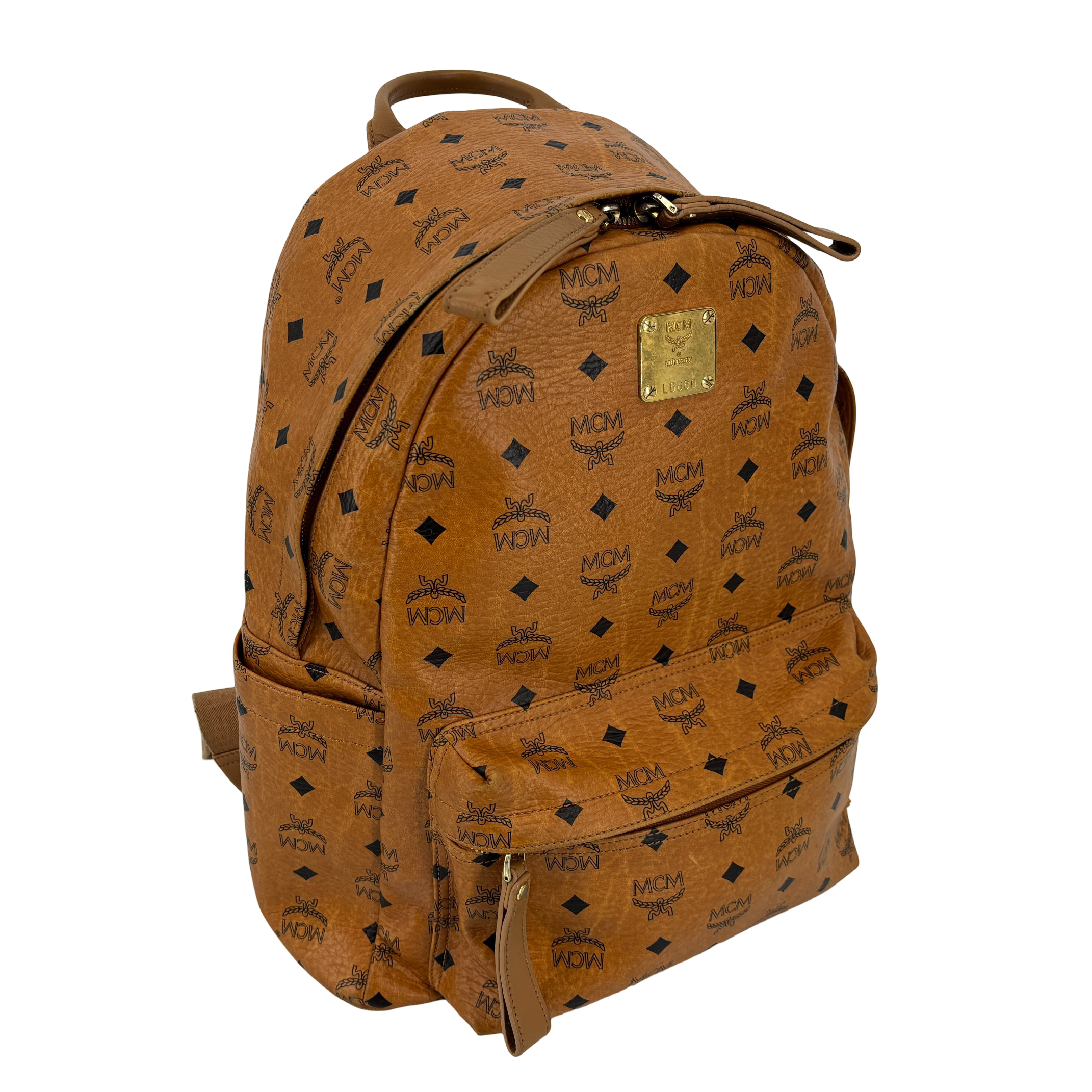 MCM Backpack Beige Visetos Cognac Monogram