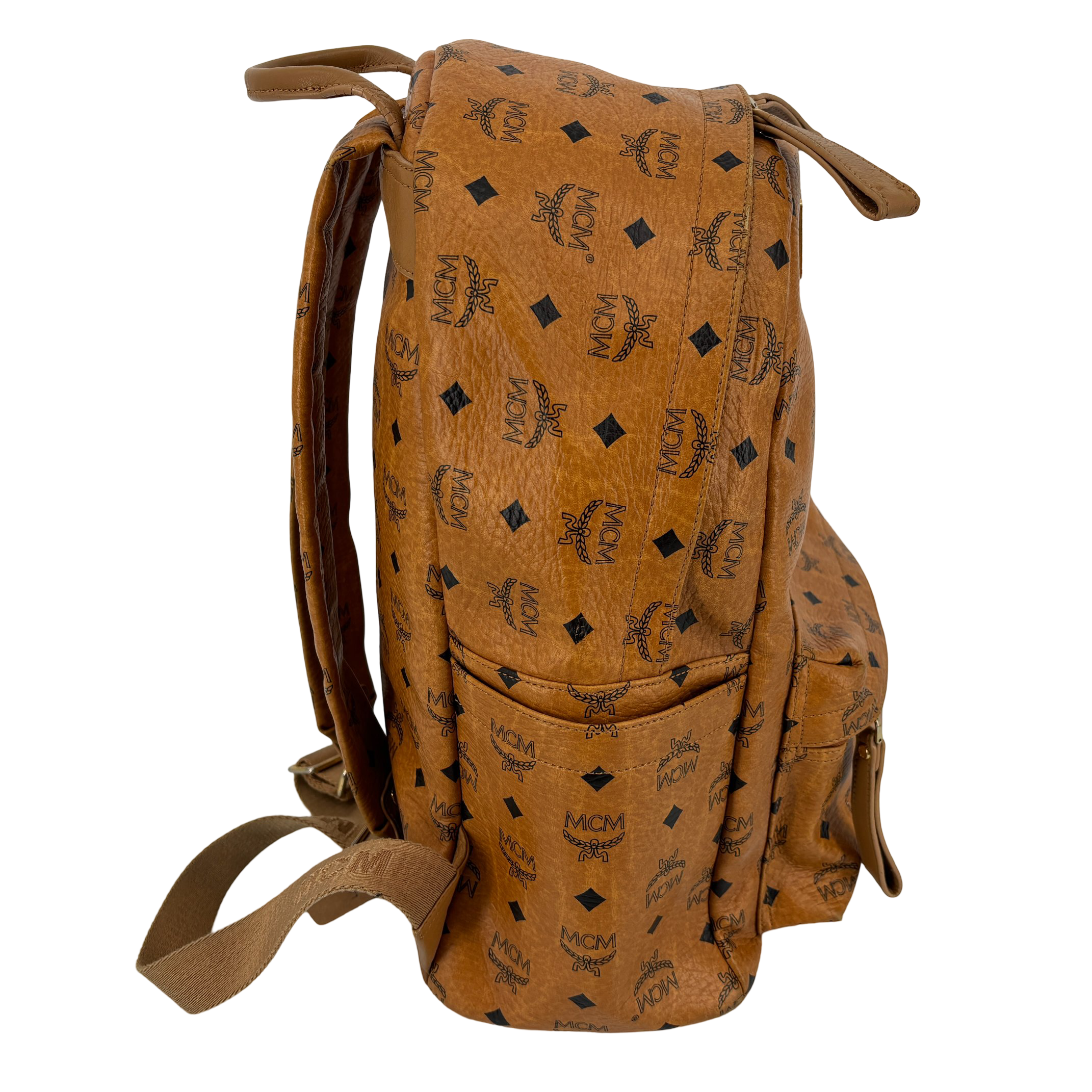 MCM Backpack Beige Visetos Cognac Monogram