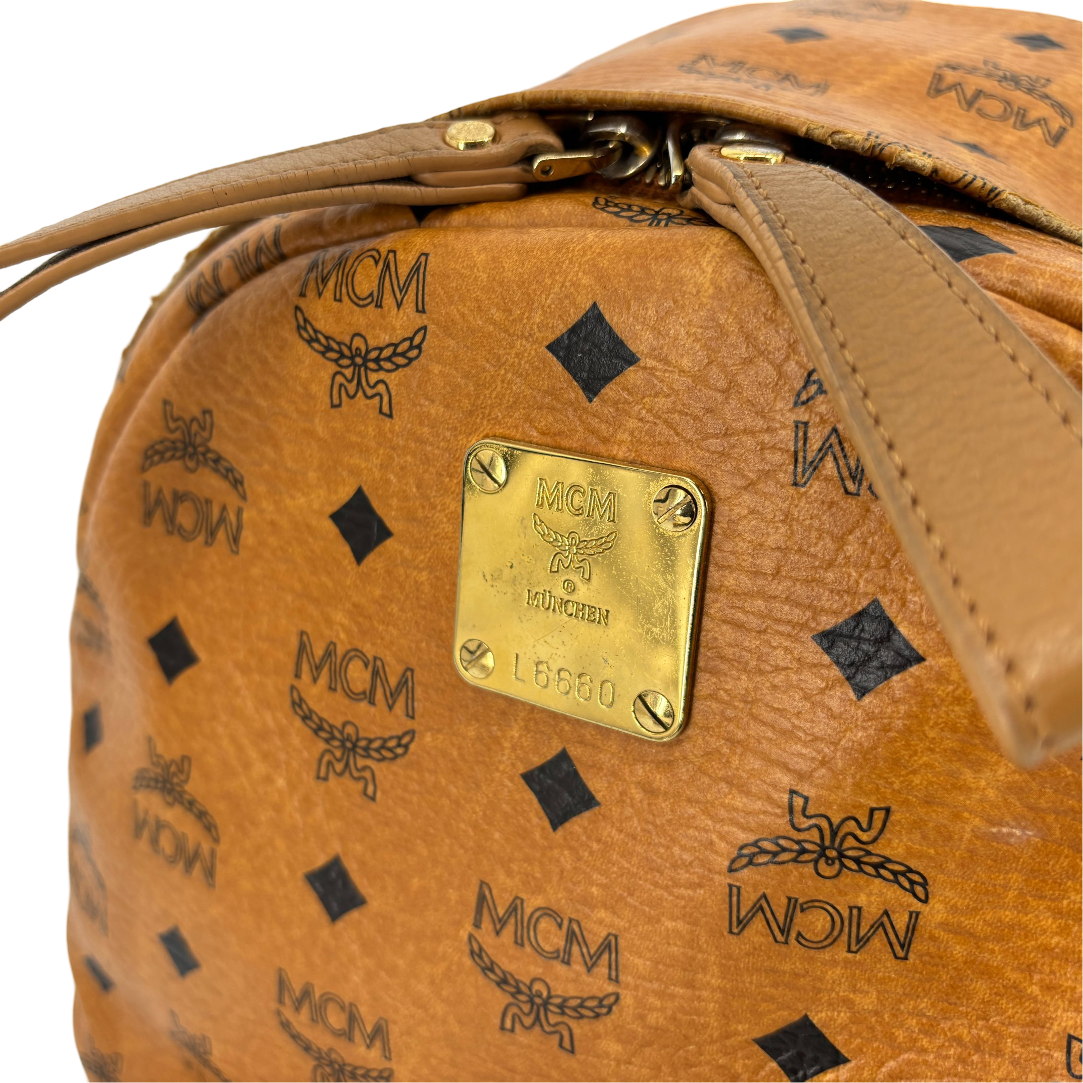 MCM Backpack Beige Visetos Cognac Monogram