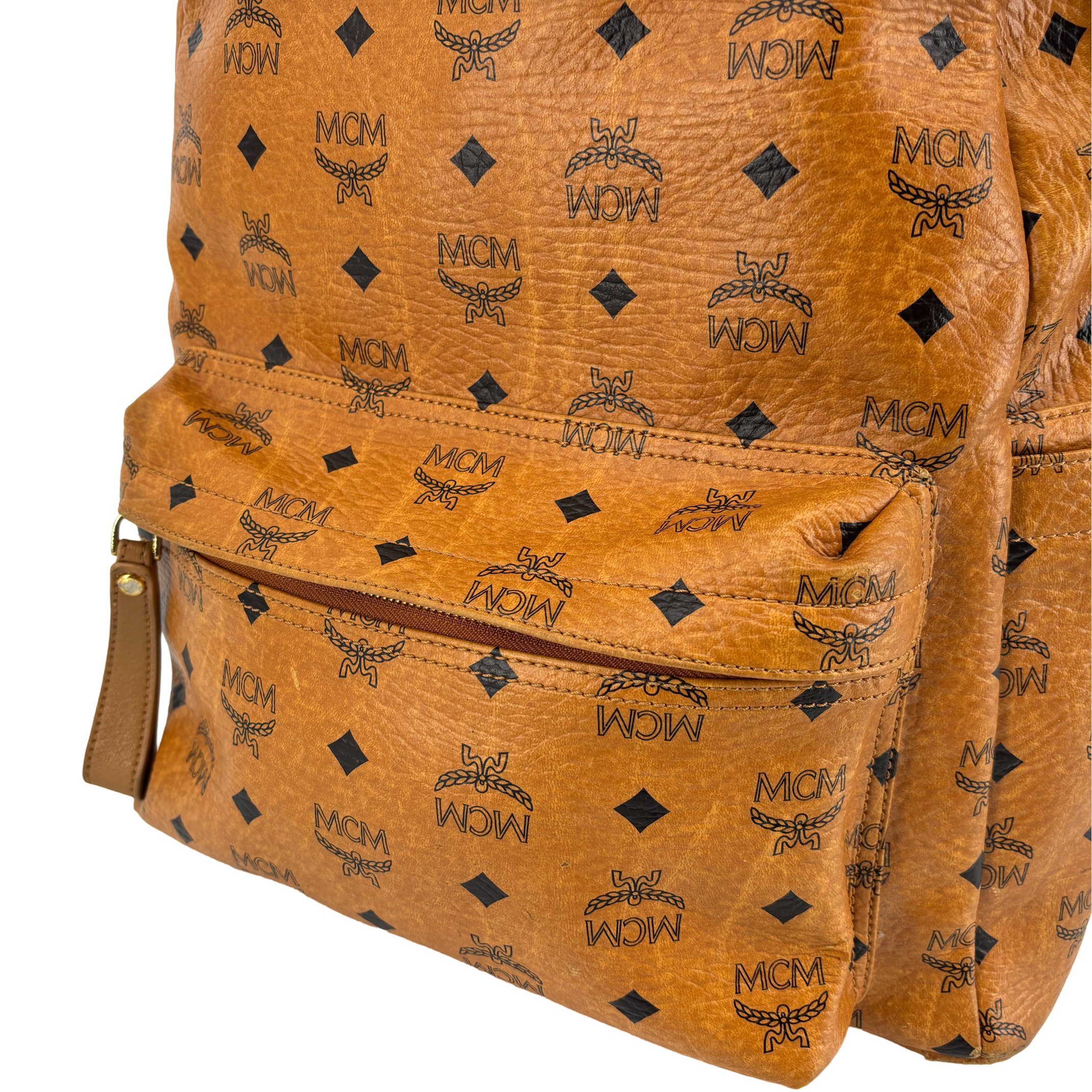 MCM Backpack Beige Visetos Cognac Monogram