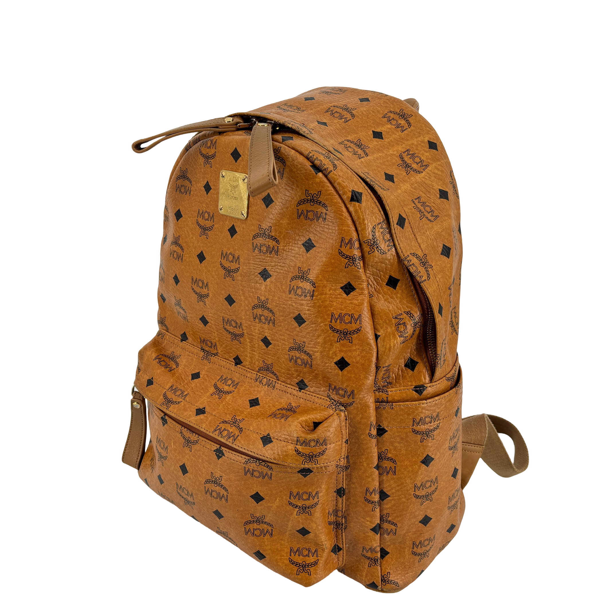 MCM Backpack Beige Visetos Cognac Monogram