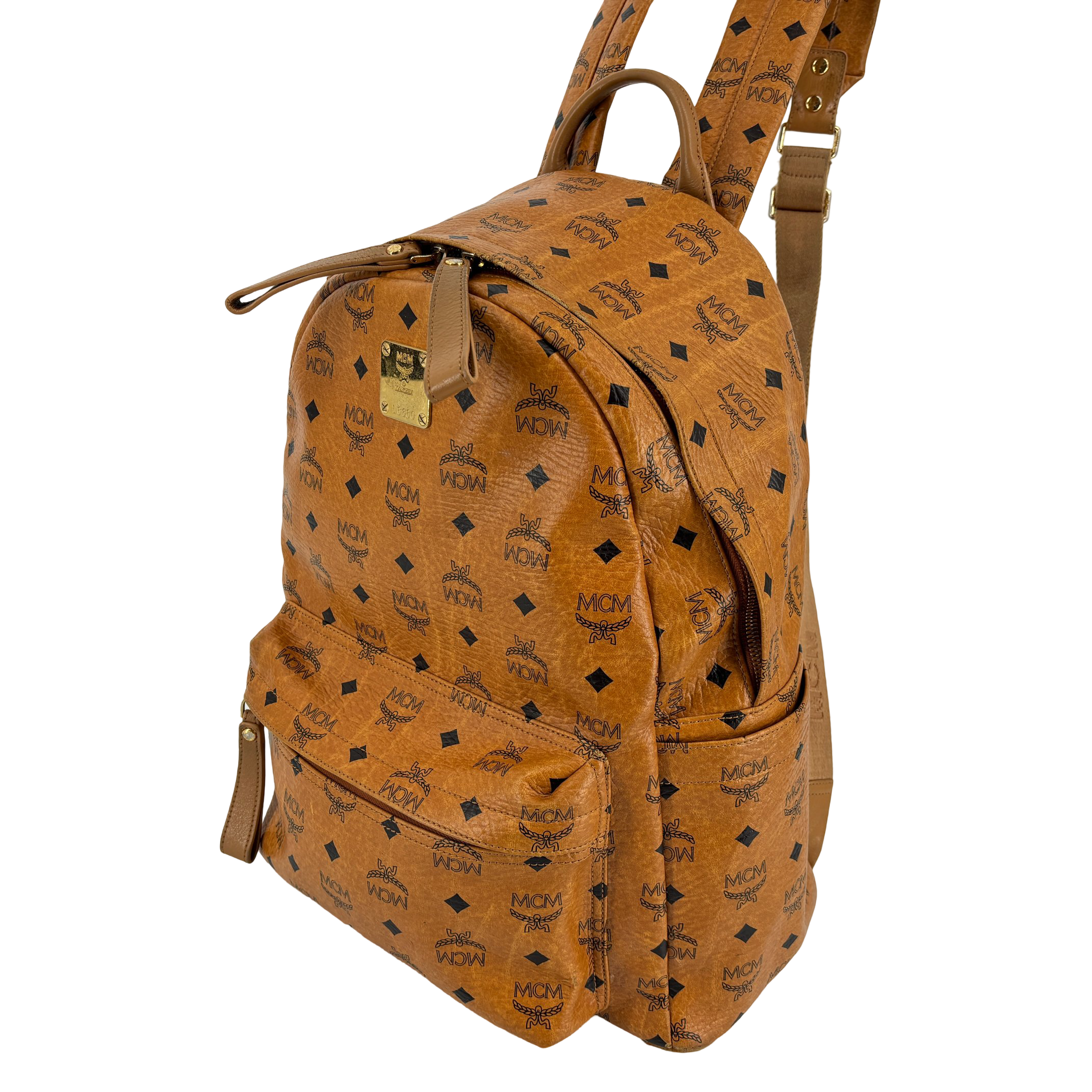 MCM Backpack Beige Visetos Cognac Monogram