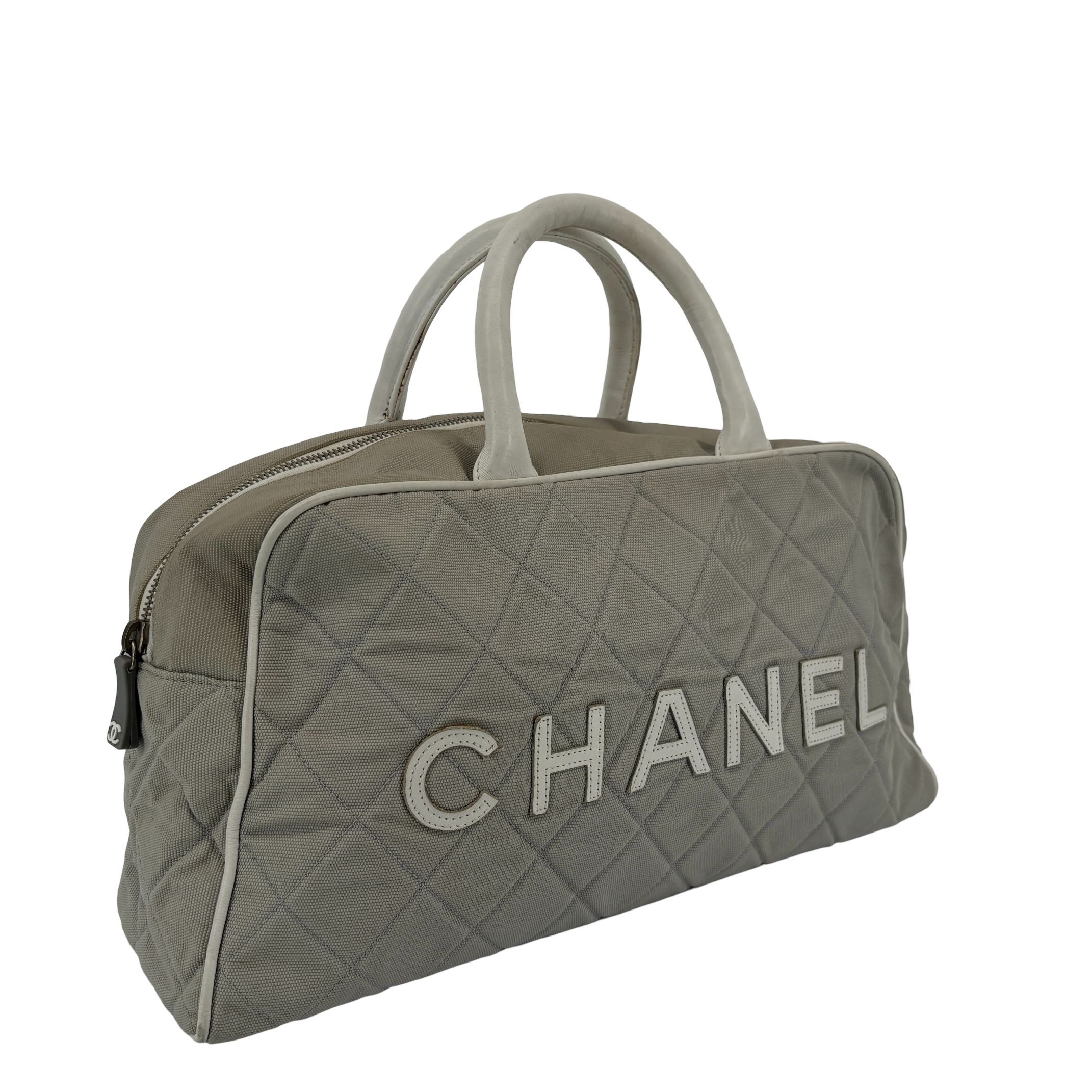 Chanel Quilted Canvas Sports Line Boston Bag Grey