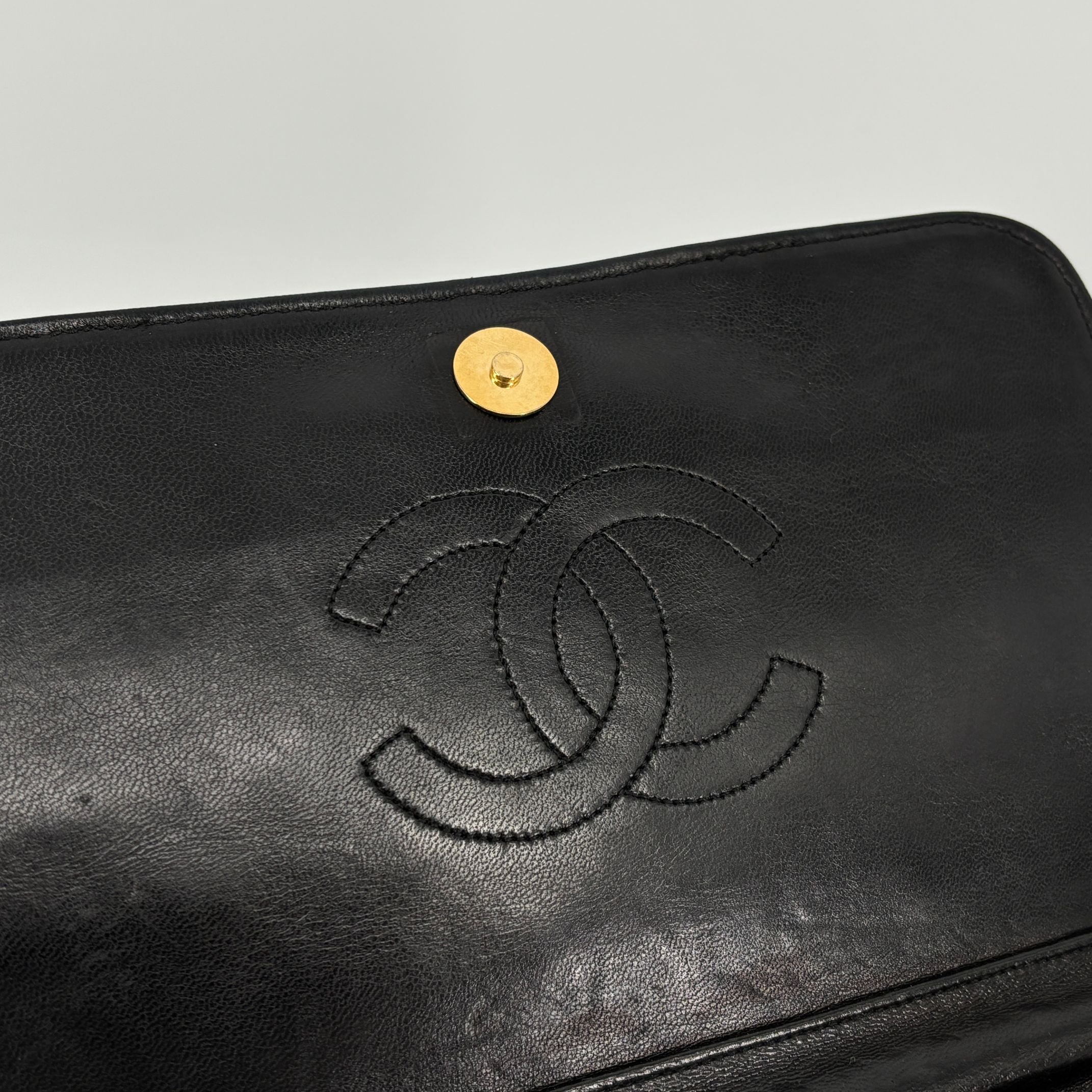 Chanel Full Flap Bag Push-Lock Black Matelassé Leather incl. Dustbag