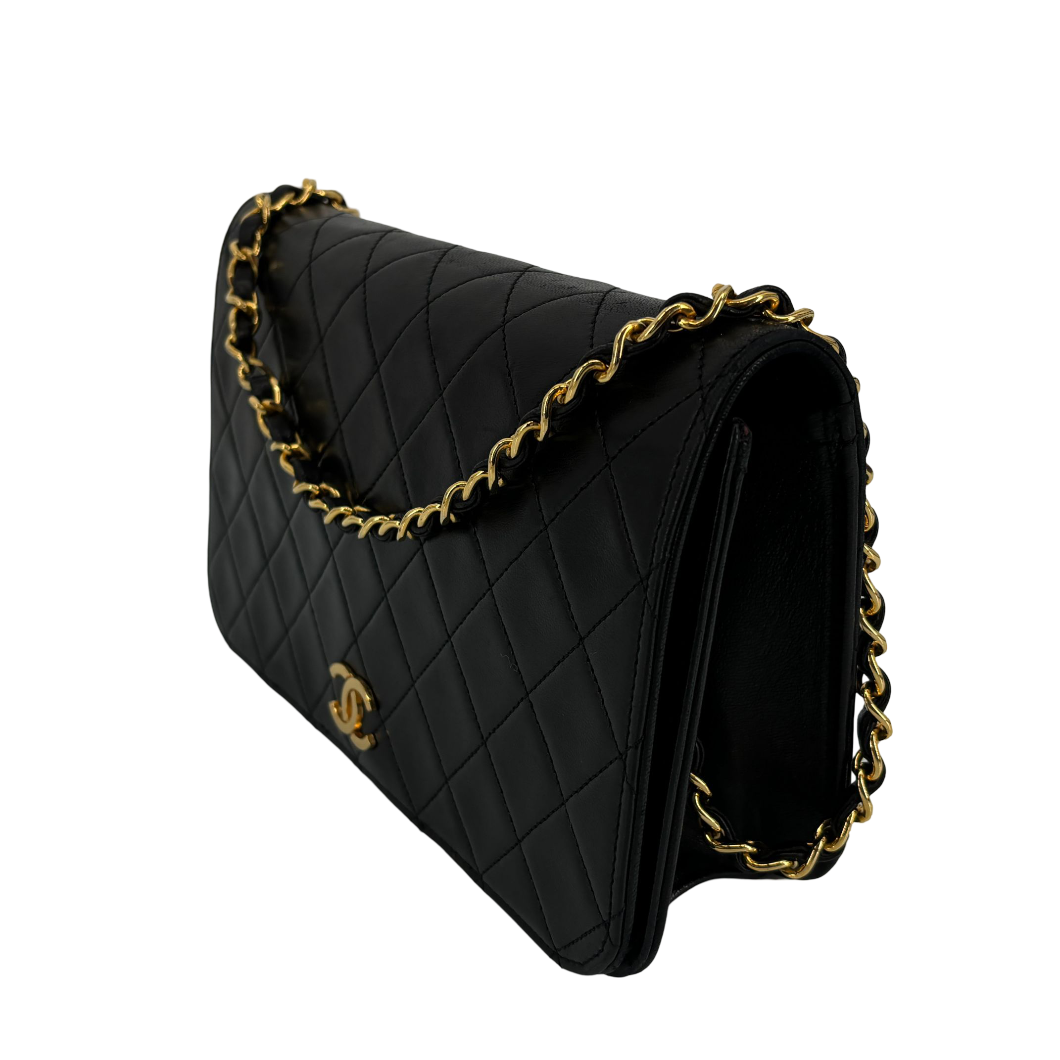 Chanel Full Flap Bag Push-Lock Black Matelassé Leather incl. Dustbag