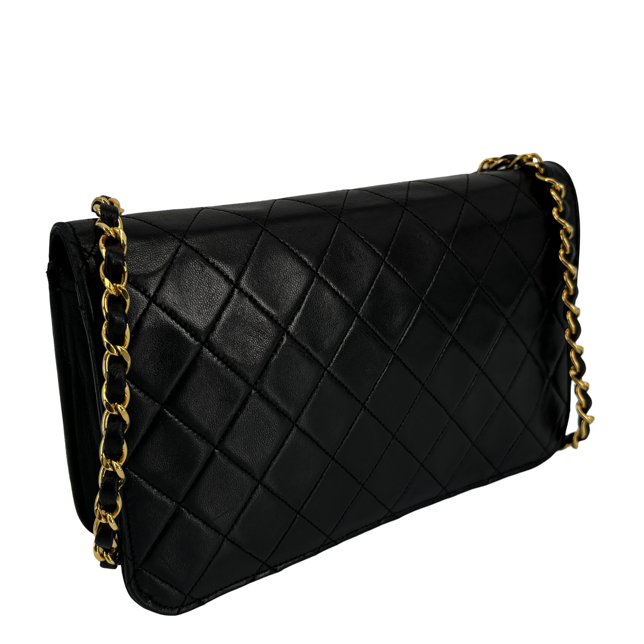 Chanel Full Flap Bag Push-Lock Black Matelassé Leather incl. Dustbag