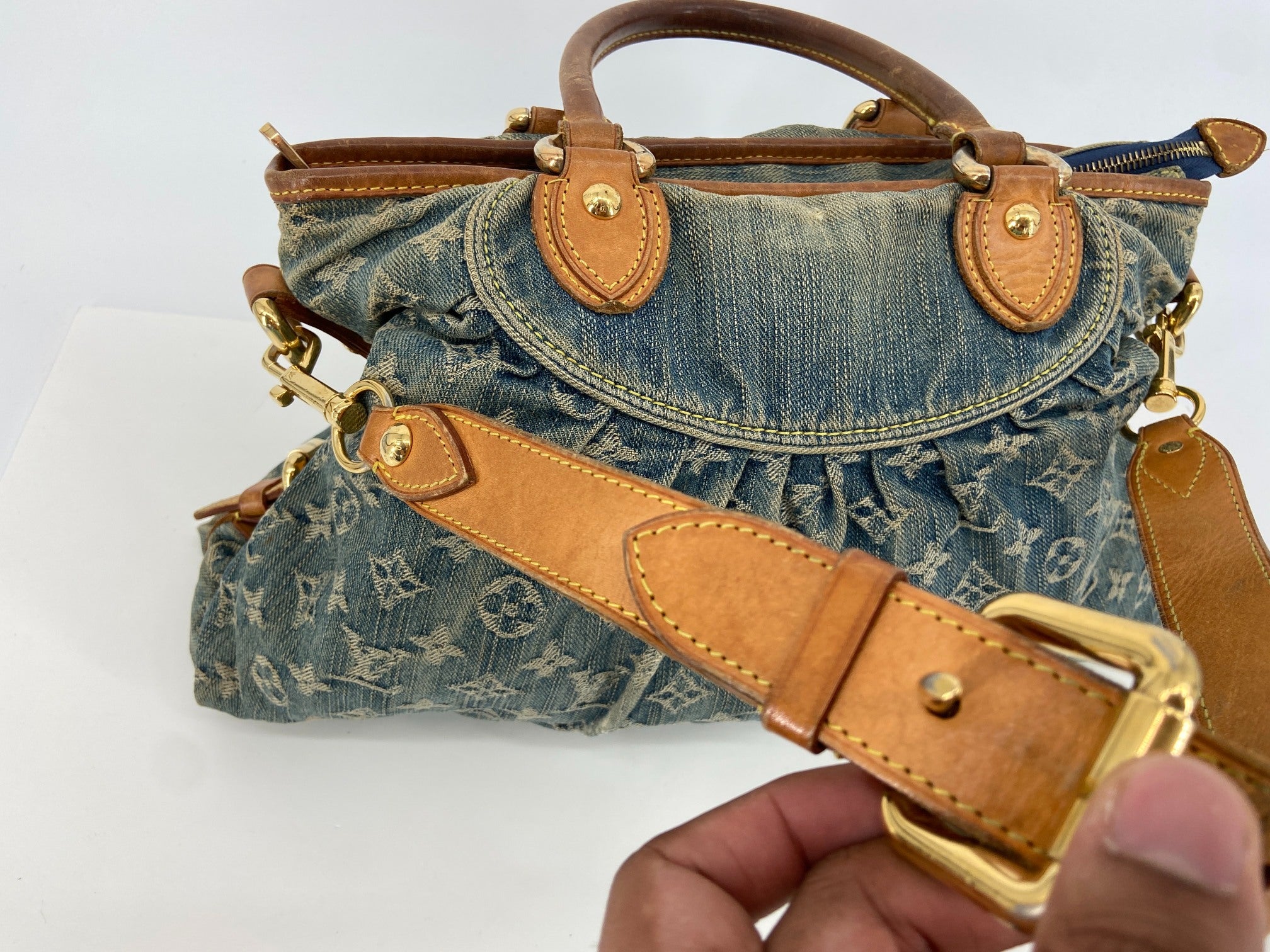 Louis Vuitton Neo Cabby MM Monogram Denim Bag Blue