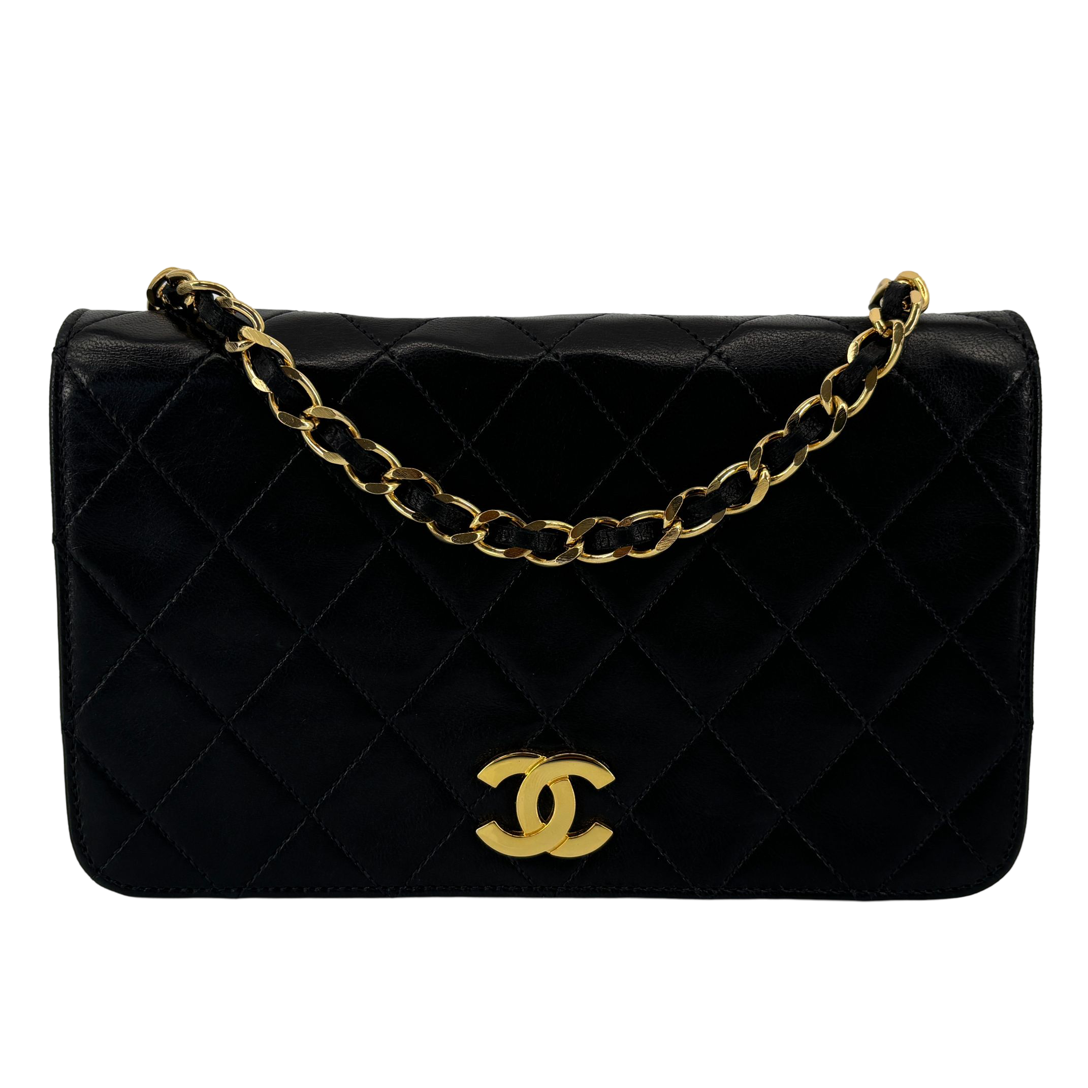 Chanel Full Flap Bag Push-Lock Dark Navy Matelassé Leather incl. Dustbag