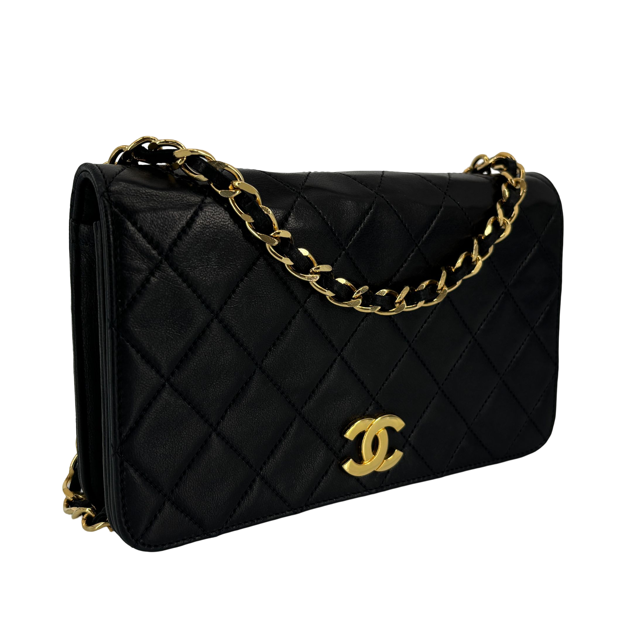 Chanel Full Flap Bag Push-Lock Dark Navy Matelassé Leather incl. Dustbag