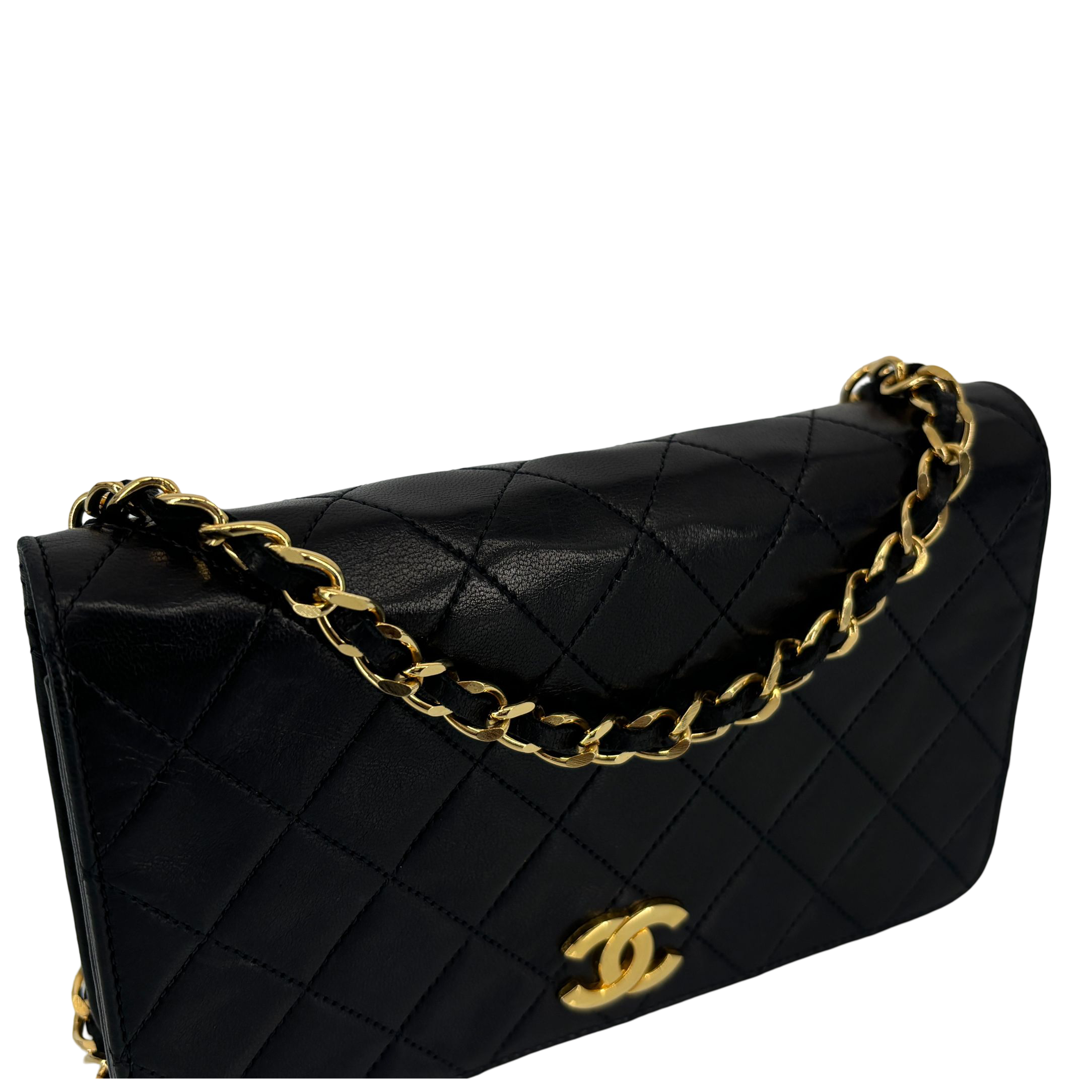 Chanel Full Flap Bag Push-Lock Dark Navy Matelassé Leather incl. Dustbag