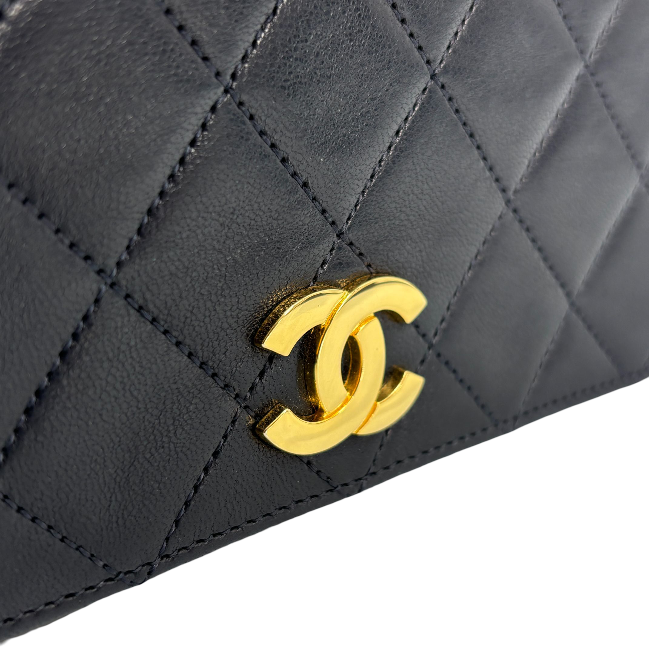 Chanel Full Flap Bag Push-Lock Dark Navy Matelassé Leather incl. Dustbag